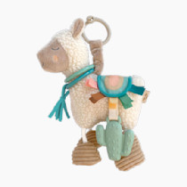 Itzy Ritzy Link & Love Toy for Stroller or Car Seat; Features Textured Ribbons, Crinkle Sounds, Clinking Rings & Silicone Teether; Designed For Ages 0 Months and Up (Llama)
