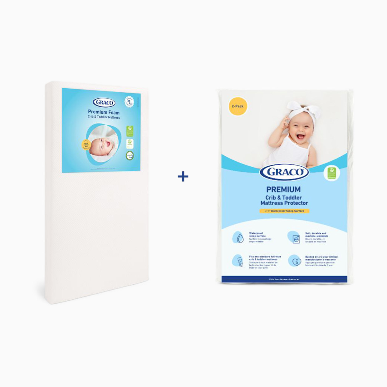 Graco Premium Foam Crib & Toddler Mattress + Premium Waterproof Mattress Protector - 2.
