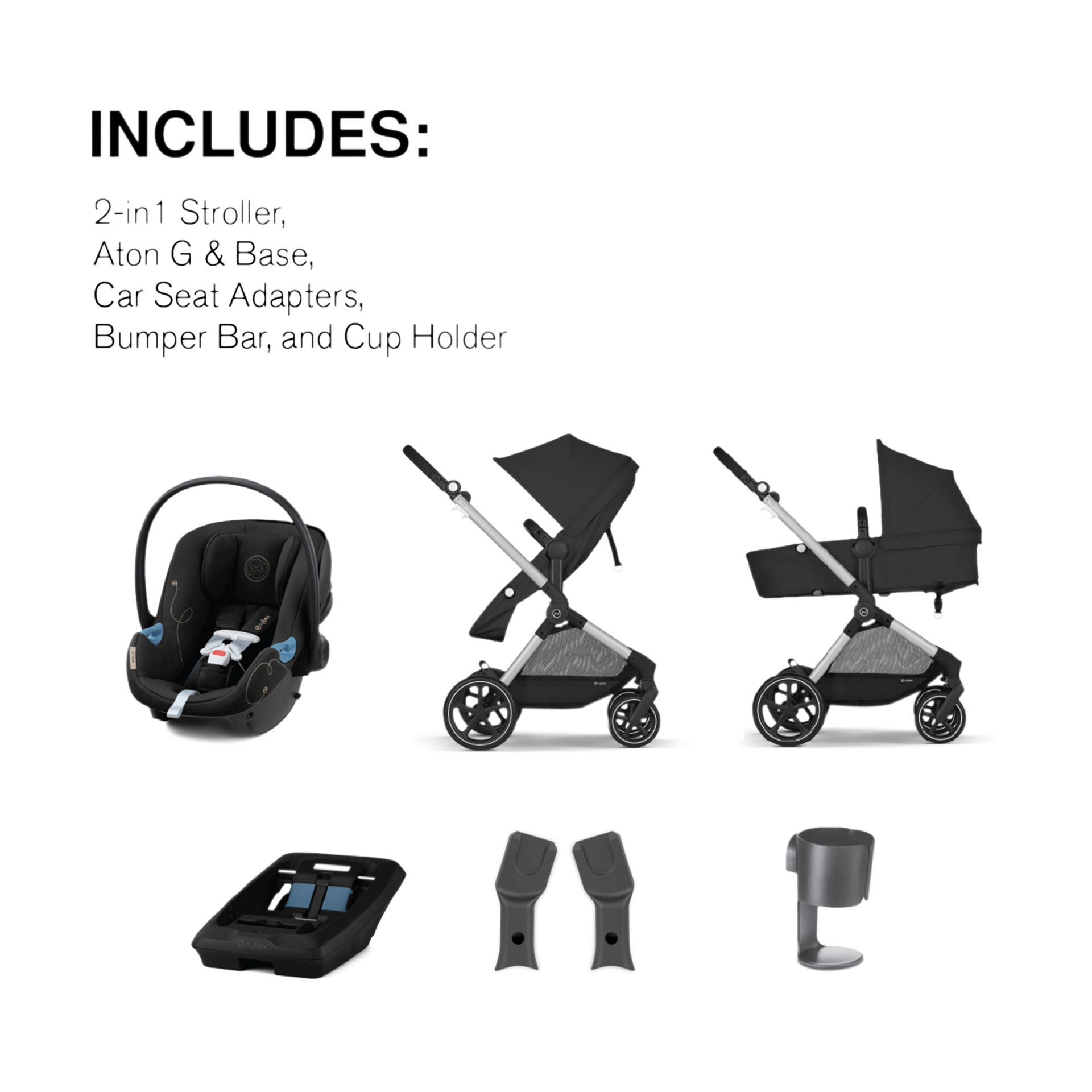 Cybex EOS 5-in-1 Travel System Stroller + Lightweight Aton G Infant Car Seat.