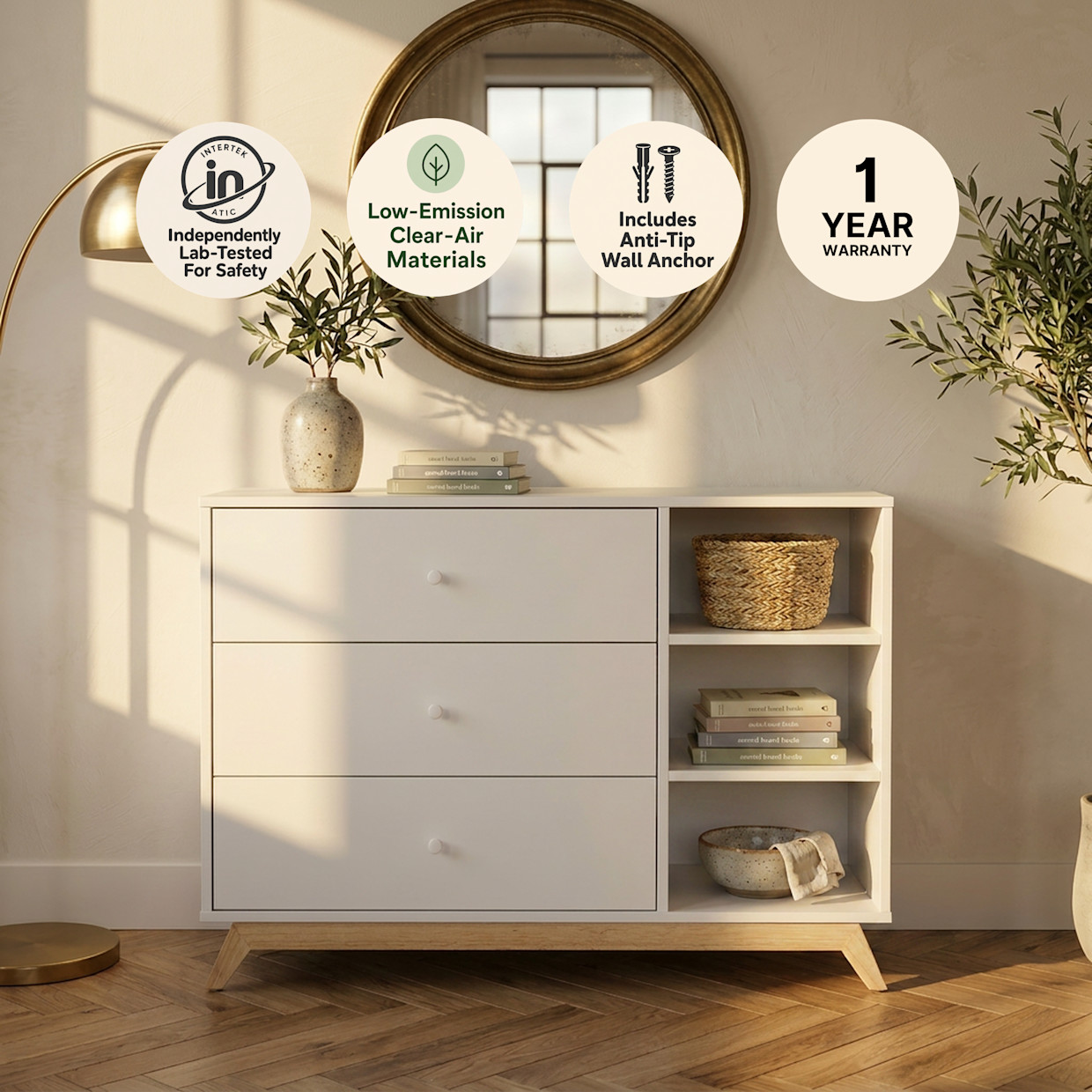 dadada Central Park 3-Drawer Dresser - White/Natural.