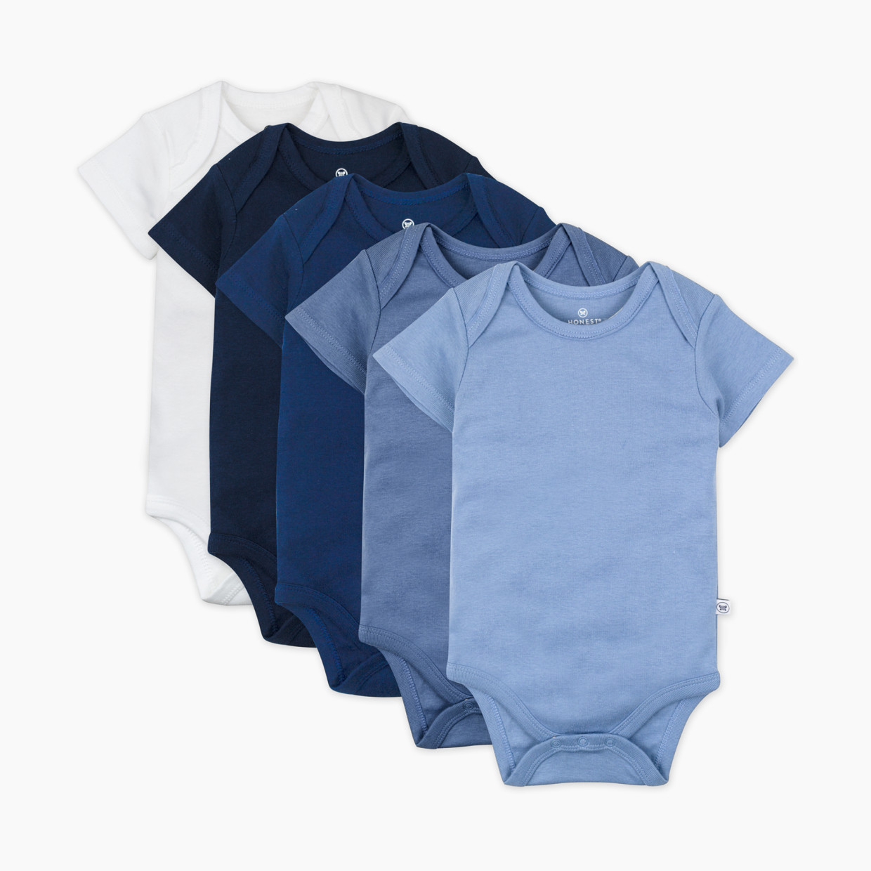 Honest Baby Clothing 5-Pack Organic Cotton Short Sleeve Bodysuit - Ombre Blues, 0-3 M, 5.