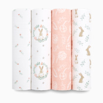 aden + anais Essentials Muslin Swaddle Blankets for Baby Girls and Boys, Newborn Receiving Blanket for Swaddling, 100% Cotton Baby Swaddle Wrap, 4 Pack, Blushing Bunnies