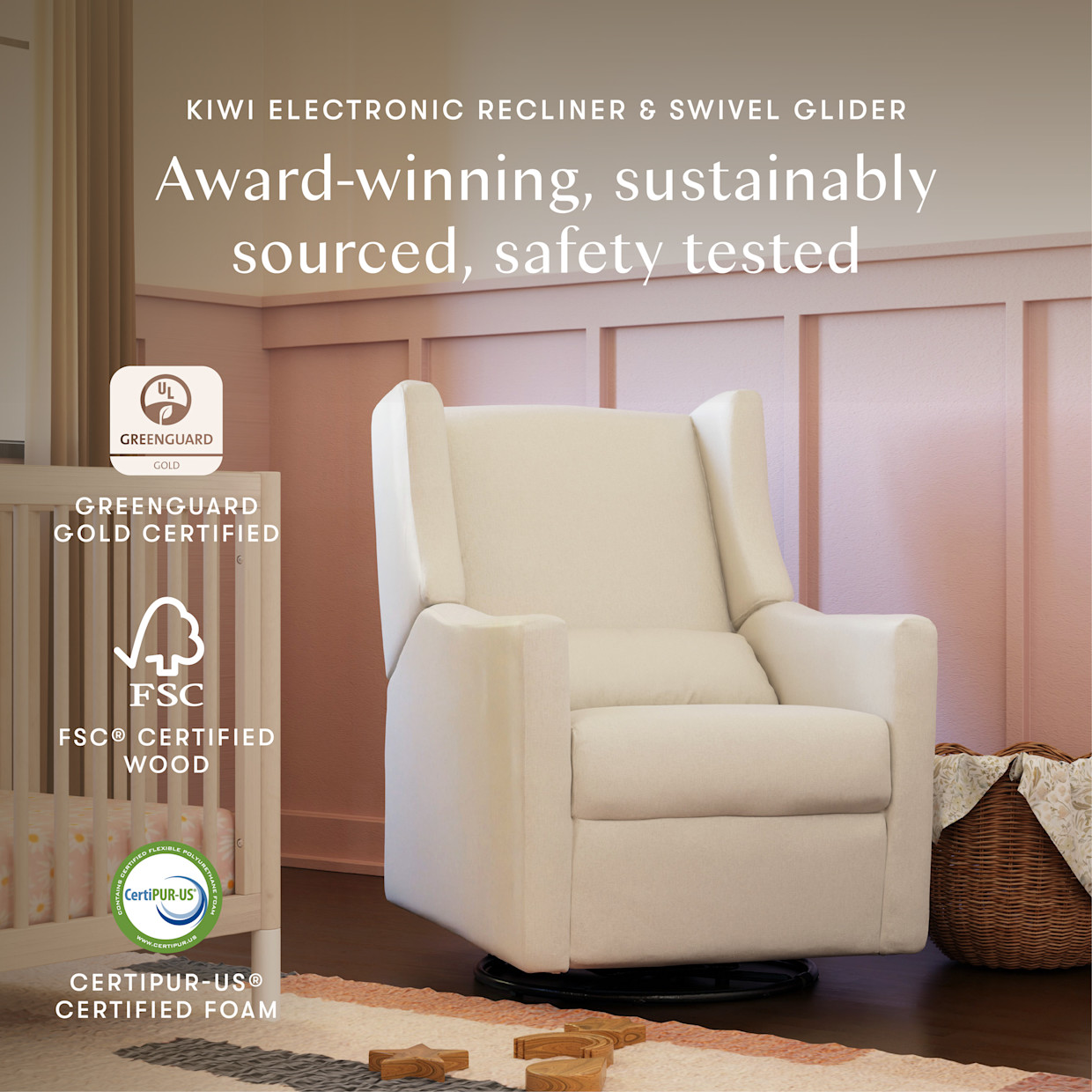 babyletto Kiwi Electronic Recliner and Swivel Glider - Performance Cream Eco Weave.