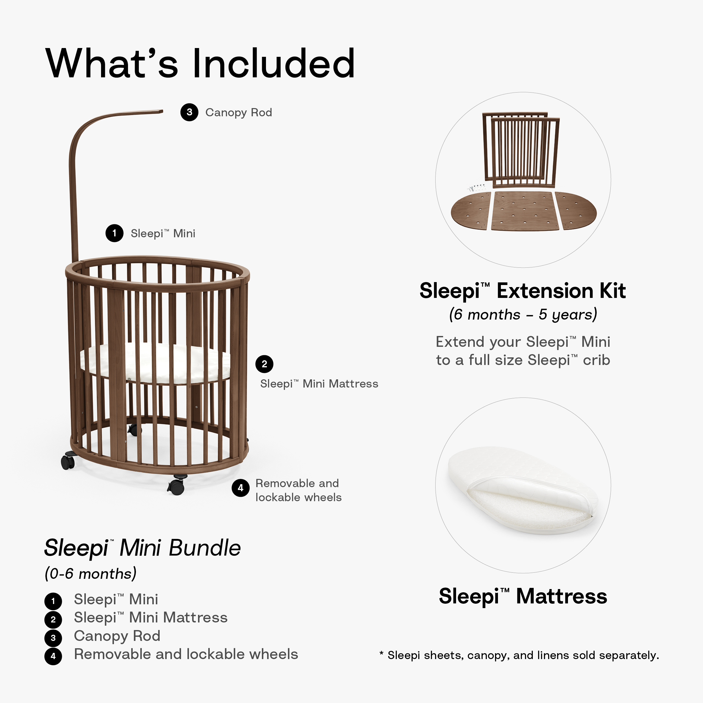 Stokke Sleepi3-in-1 Convertible Crib with Mattresses and Extension Kit - White/Warm Brown.