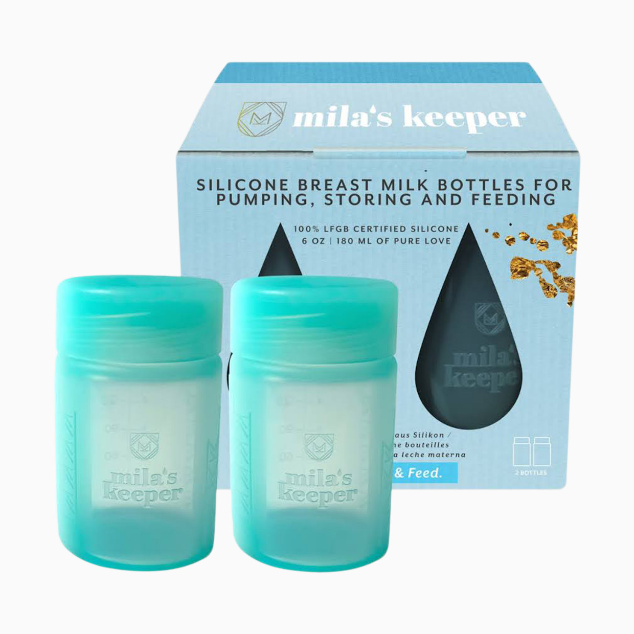 Mila's Keeper Silicone Breast Milk Storage Bottles - Ocean Mist, Wide, 2.