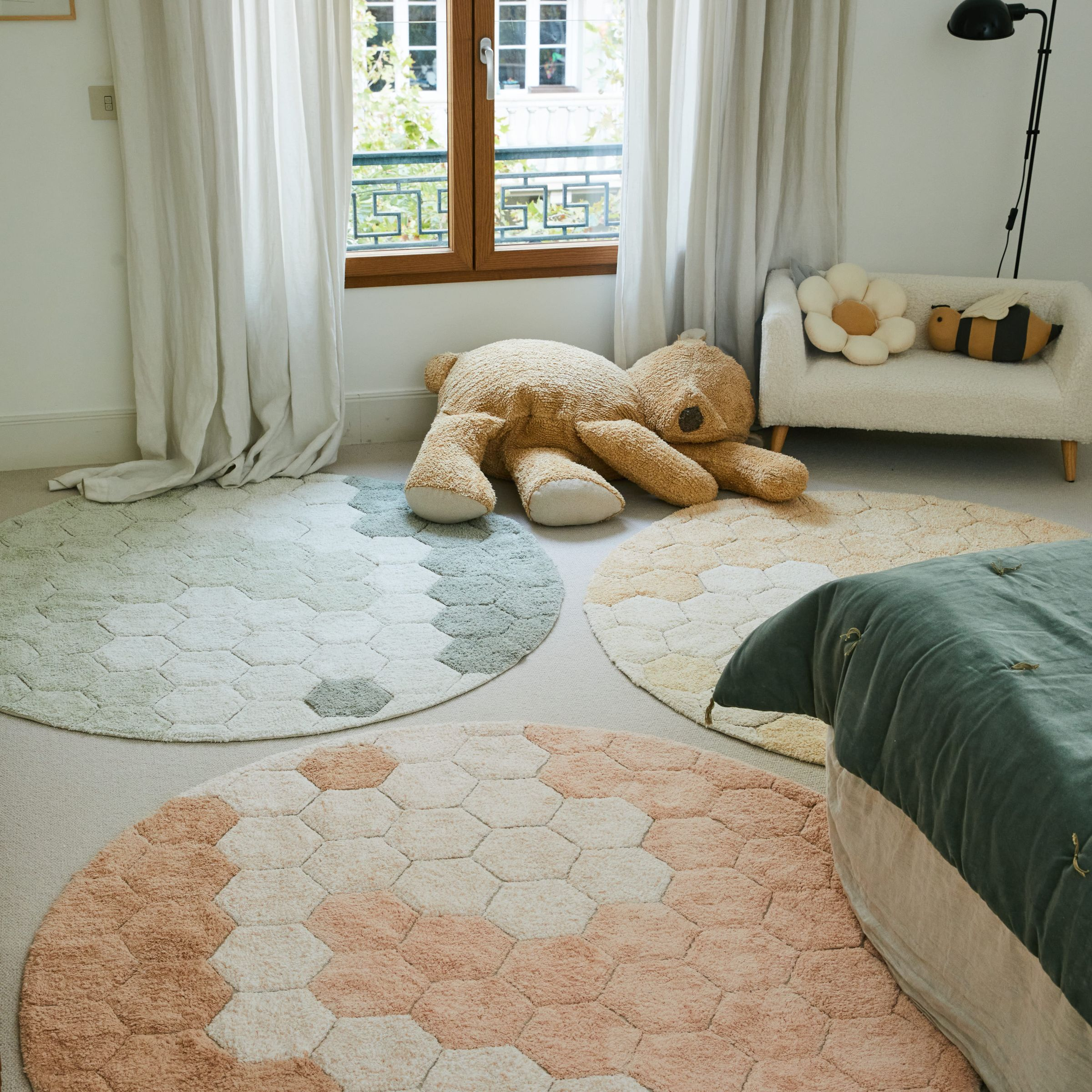 Lorena Canals Round Honeycomb Washable Rug.