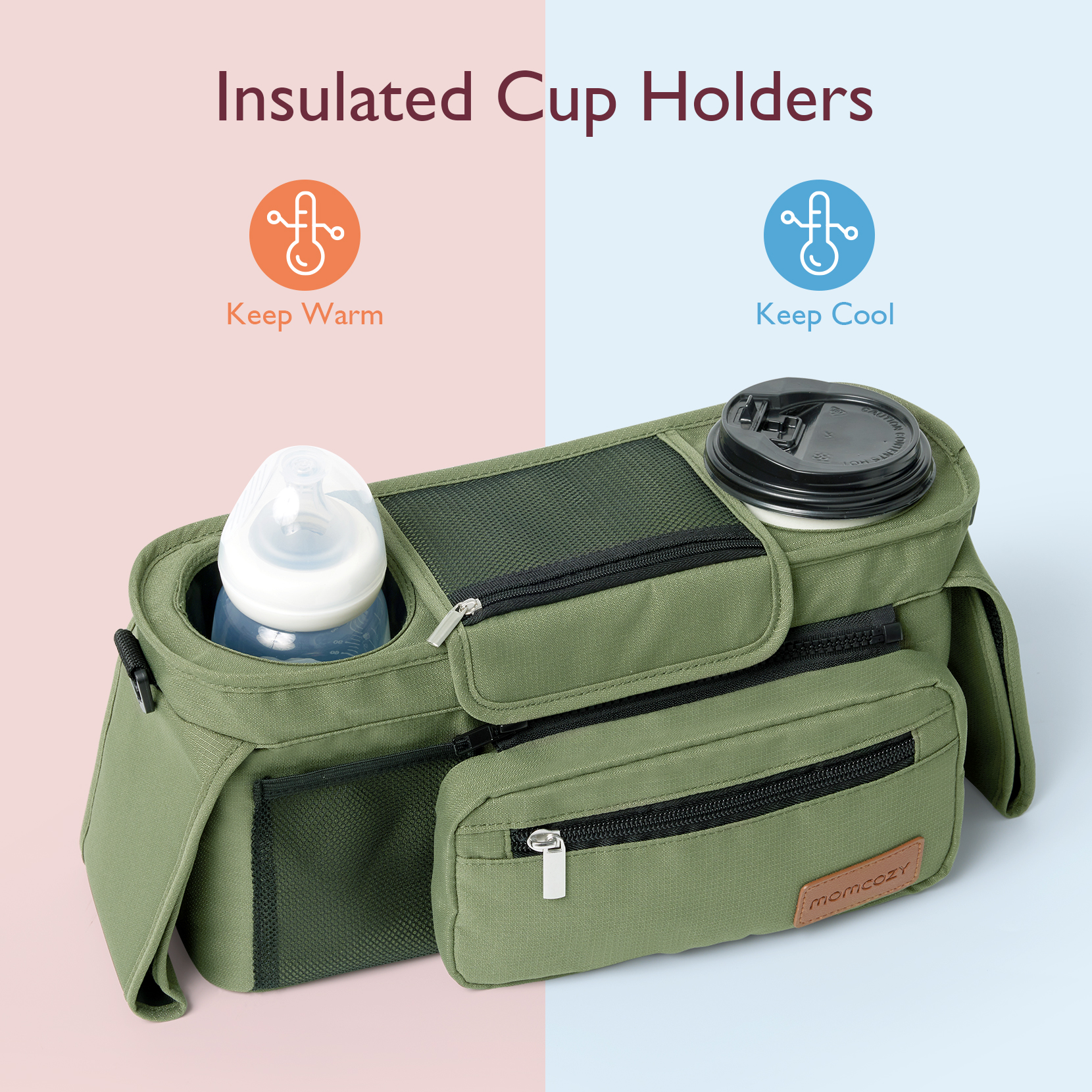 Momcozy Stroller Organizer - Dark Green.