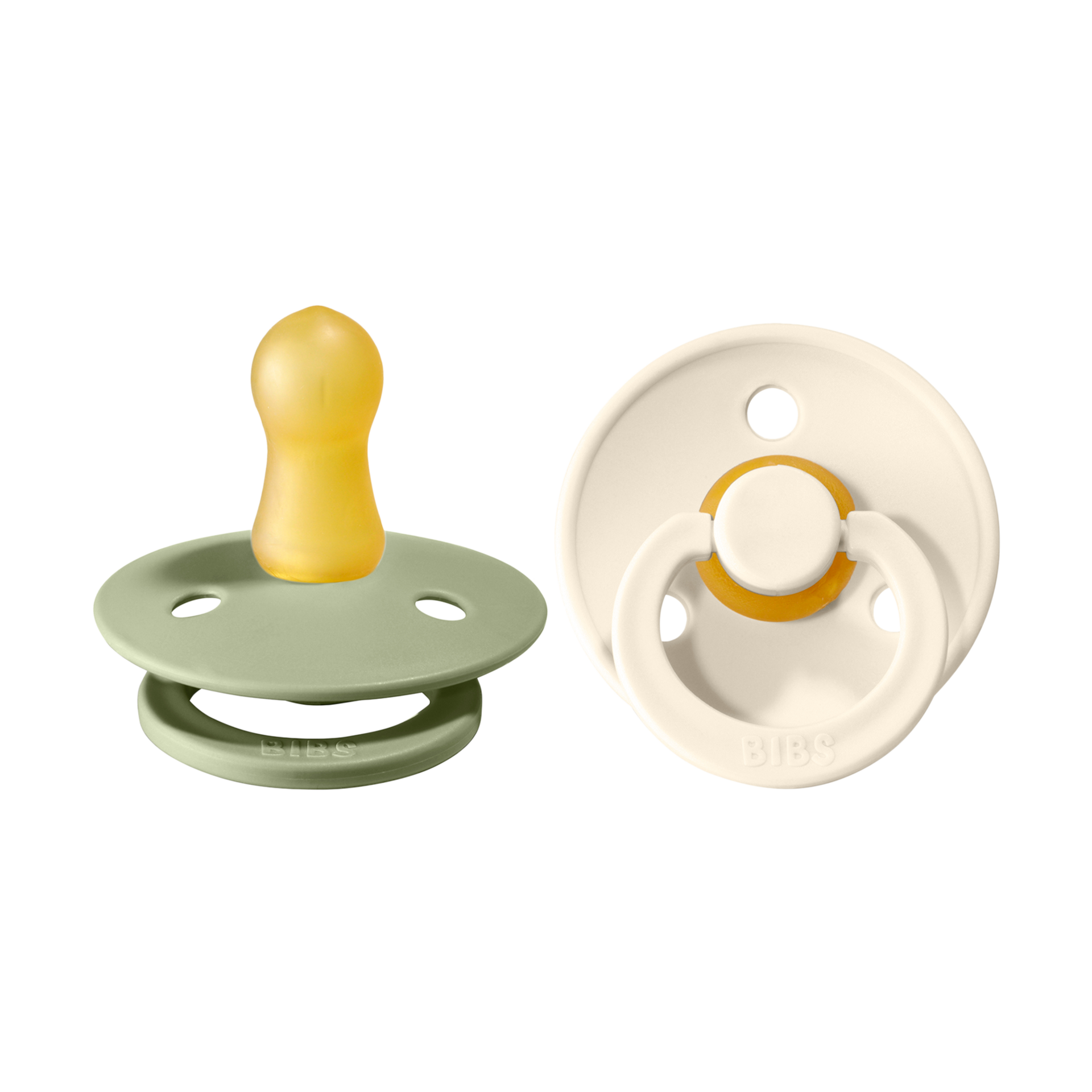 BIBS Rubber Pacifier (2 Pack) - Sage / Ivory, 0-6 Months.