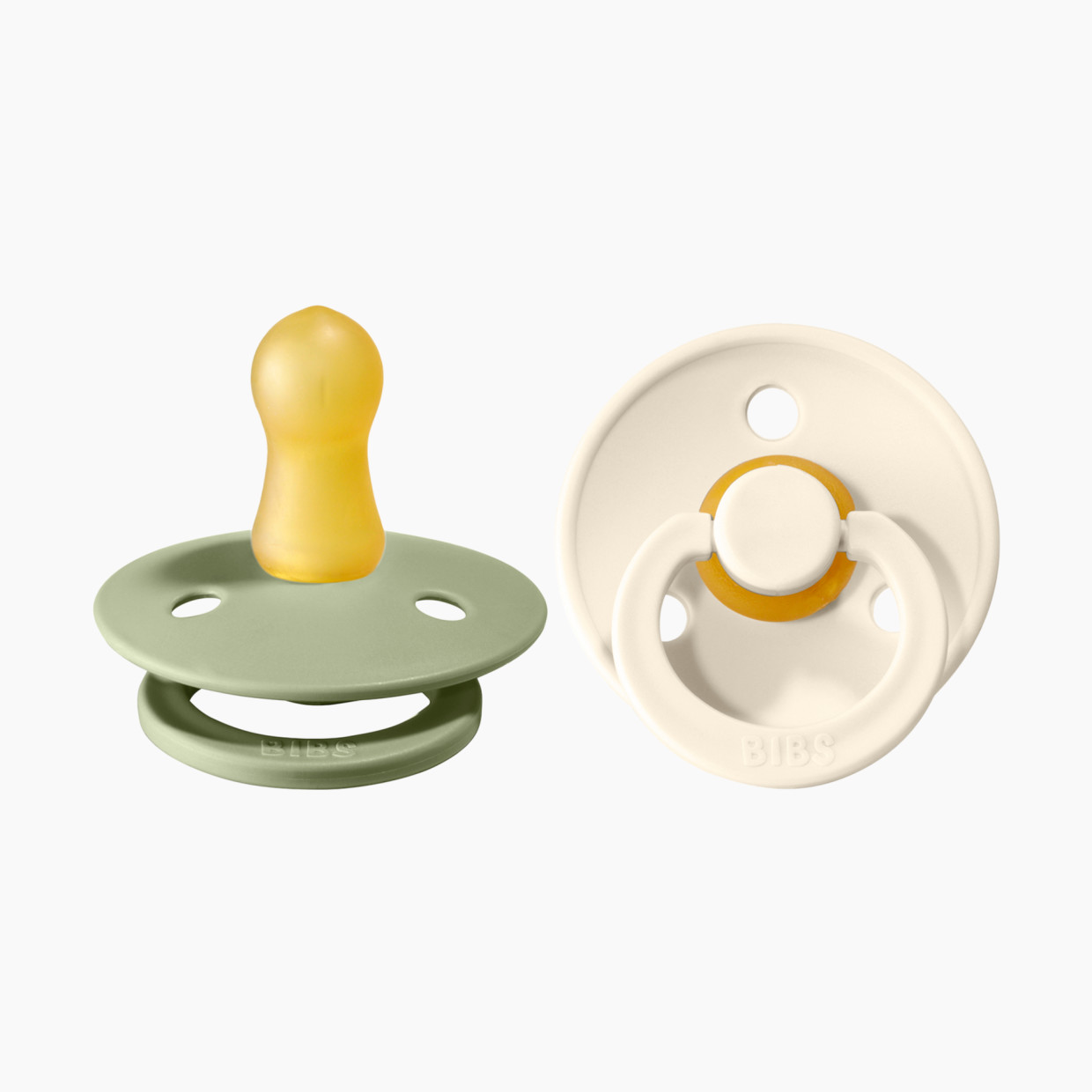 BIBS Rubber Pacifier (2 Pack) - Sage / Ivory, 0-6 Months.