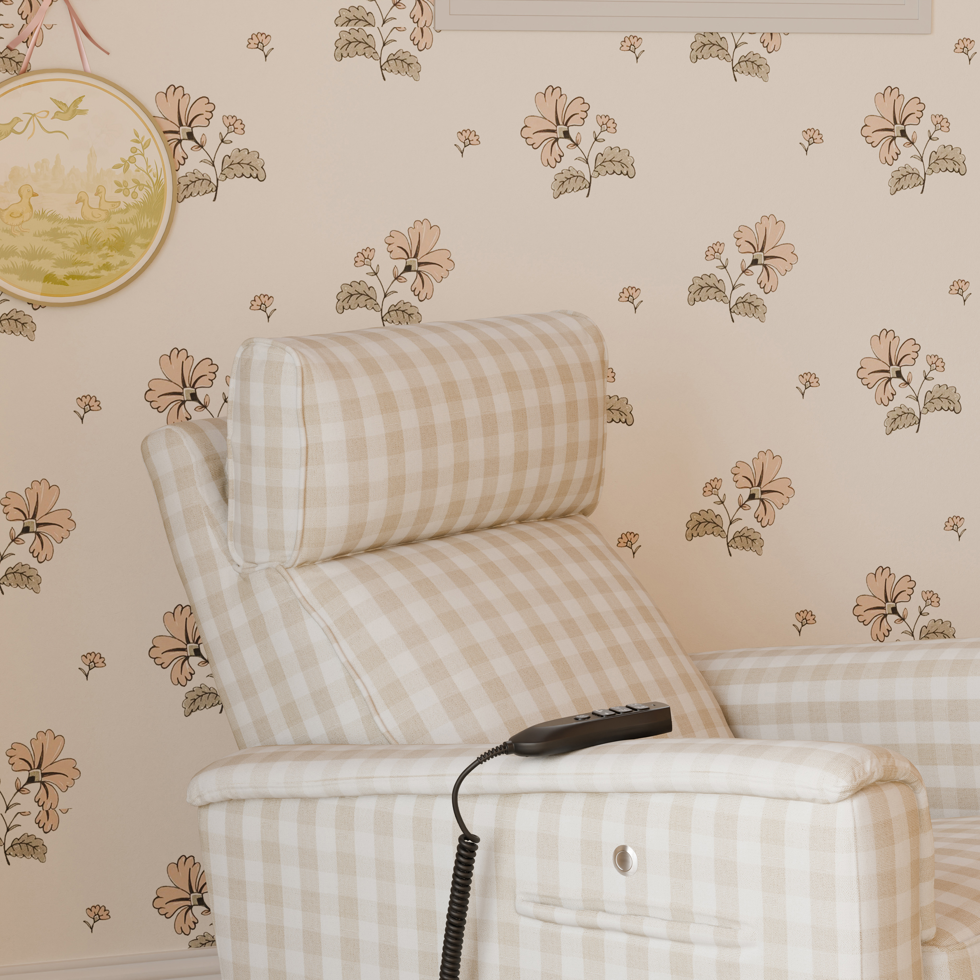 Namesake Willa Pro Power Recliner and Swivel Glider - Tan Gingham.