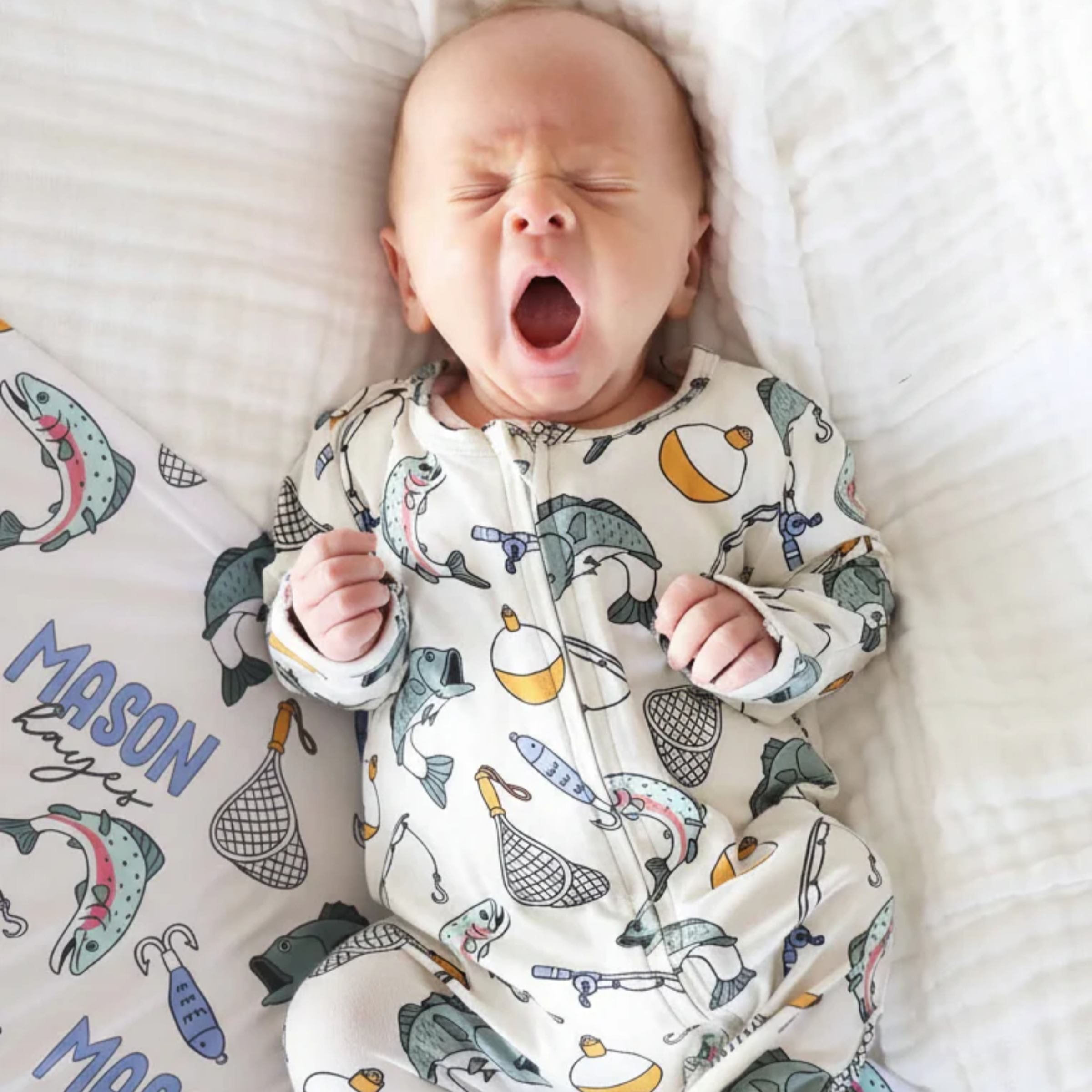 Caden Lane Zipper Footie - Catch Of The Day, Newborn.