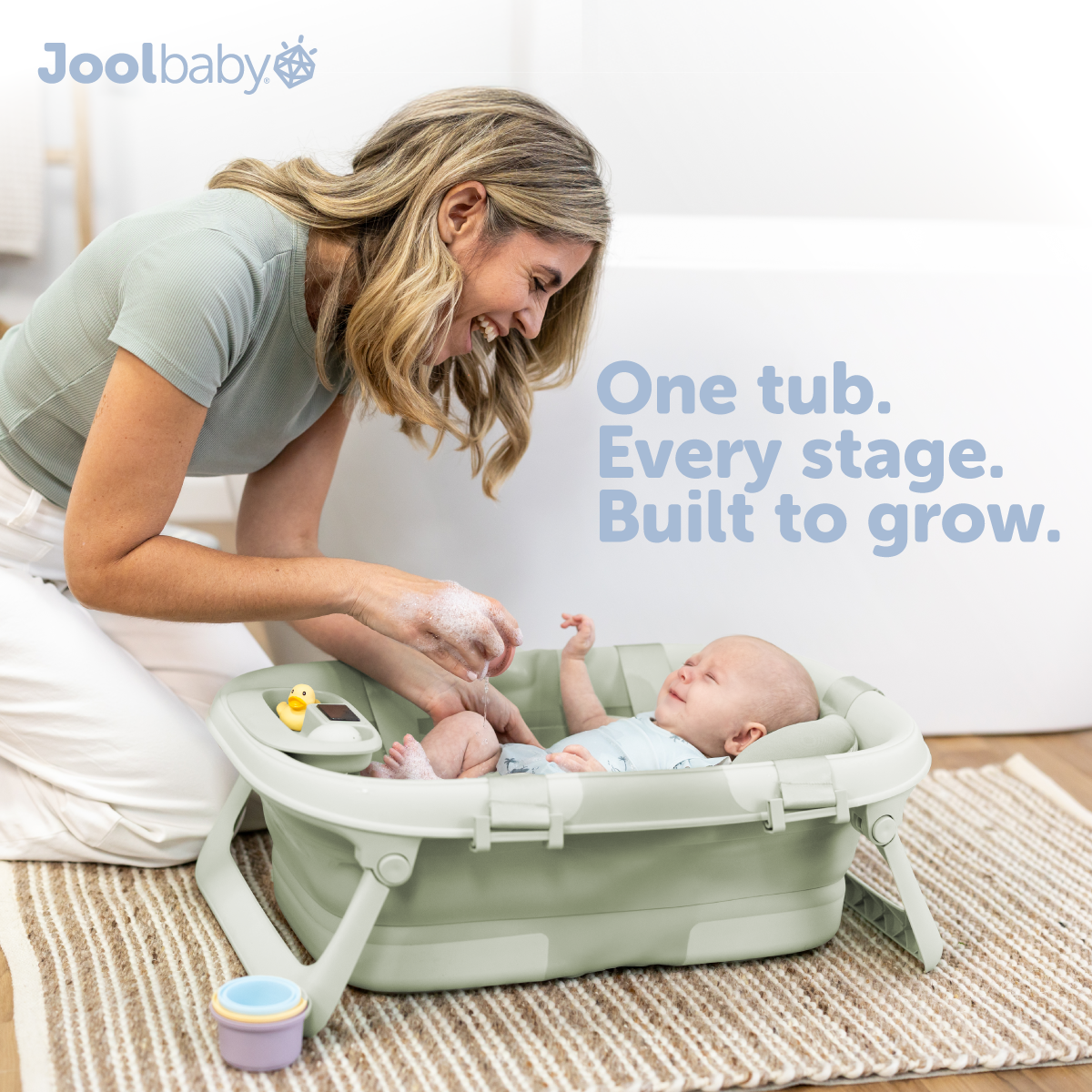 Jool Baby Fold ‘n Store Baby Bathtub With Built-in Thermometer - Sage.