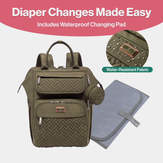 Babbleroo WideTop Diaper Bag Backpack - Army Green.