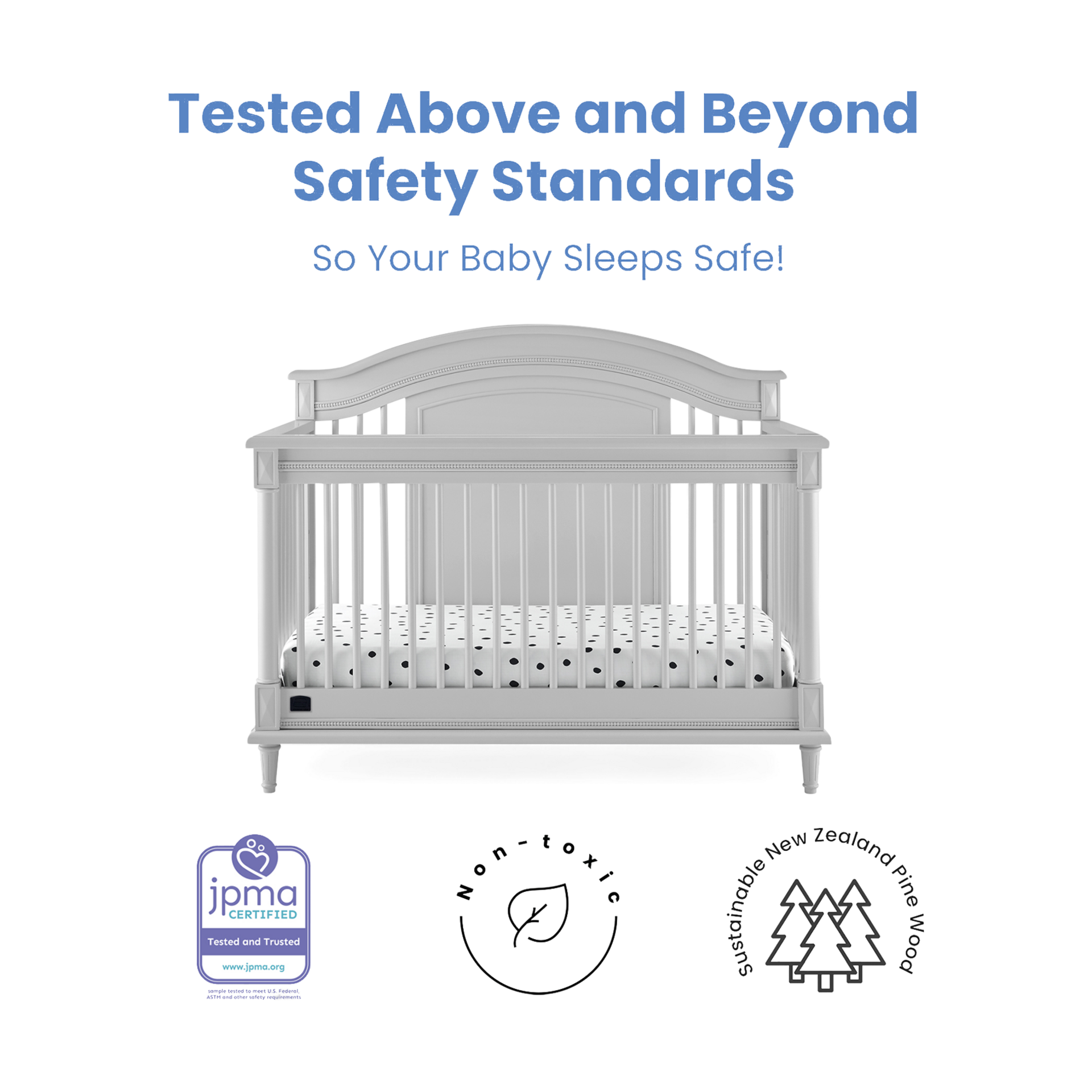 Simmons Kids Juliette 6-in-1 Convertible Crib with Toddler Rail.