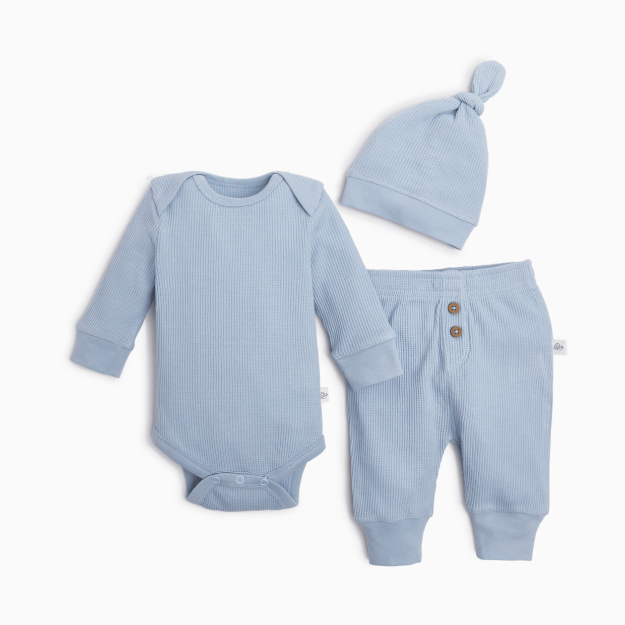 Tiny Kind 3 Piece Organic Waffle Set - Lt. Blue, 0-3 M.