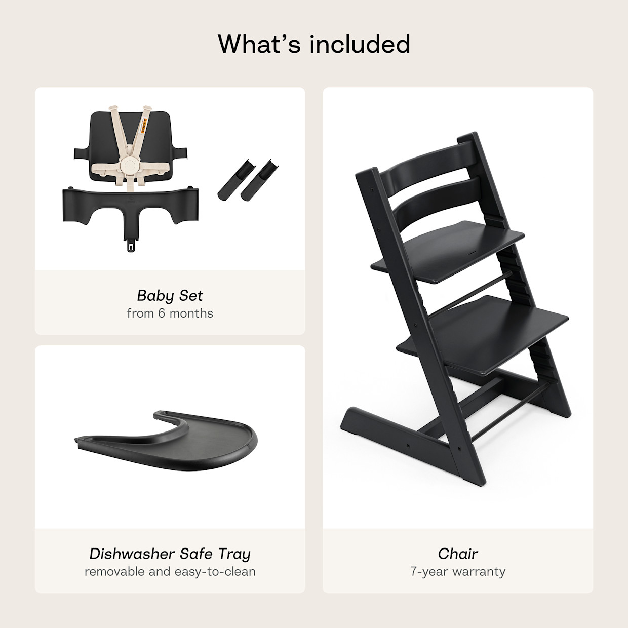 Stokke Tripp Trapp High Chair² + Tray Bundle - Black/Black.