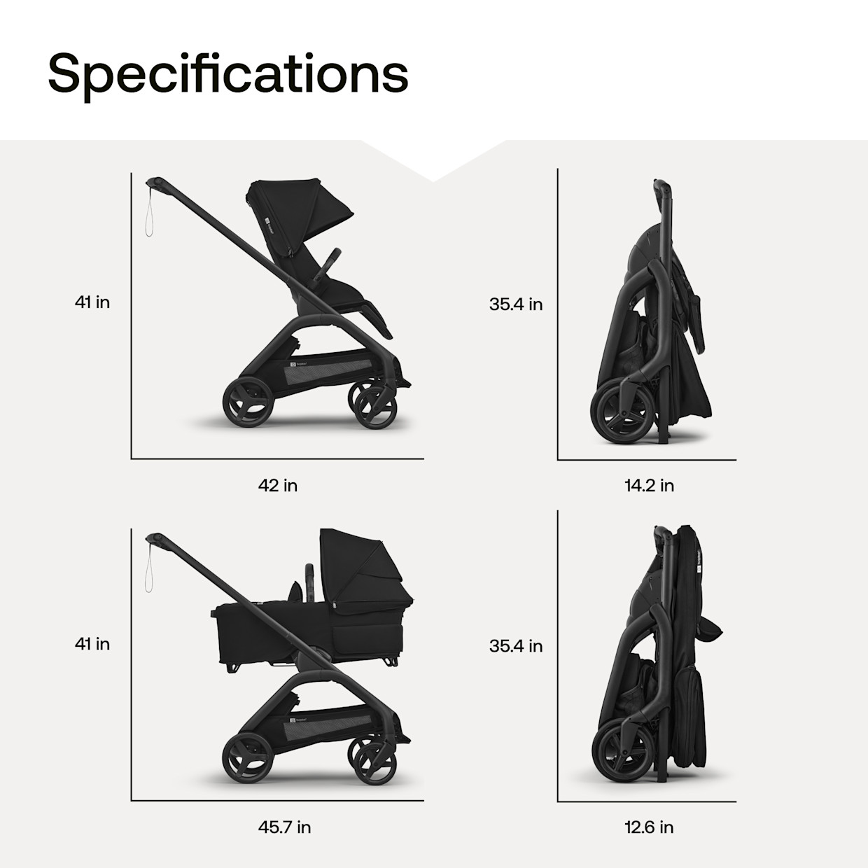 Bugaboo Dragonfly Plus Seat and Bassinet Stroller - Misty White.