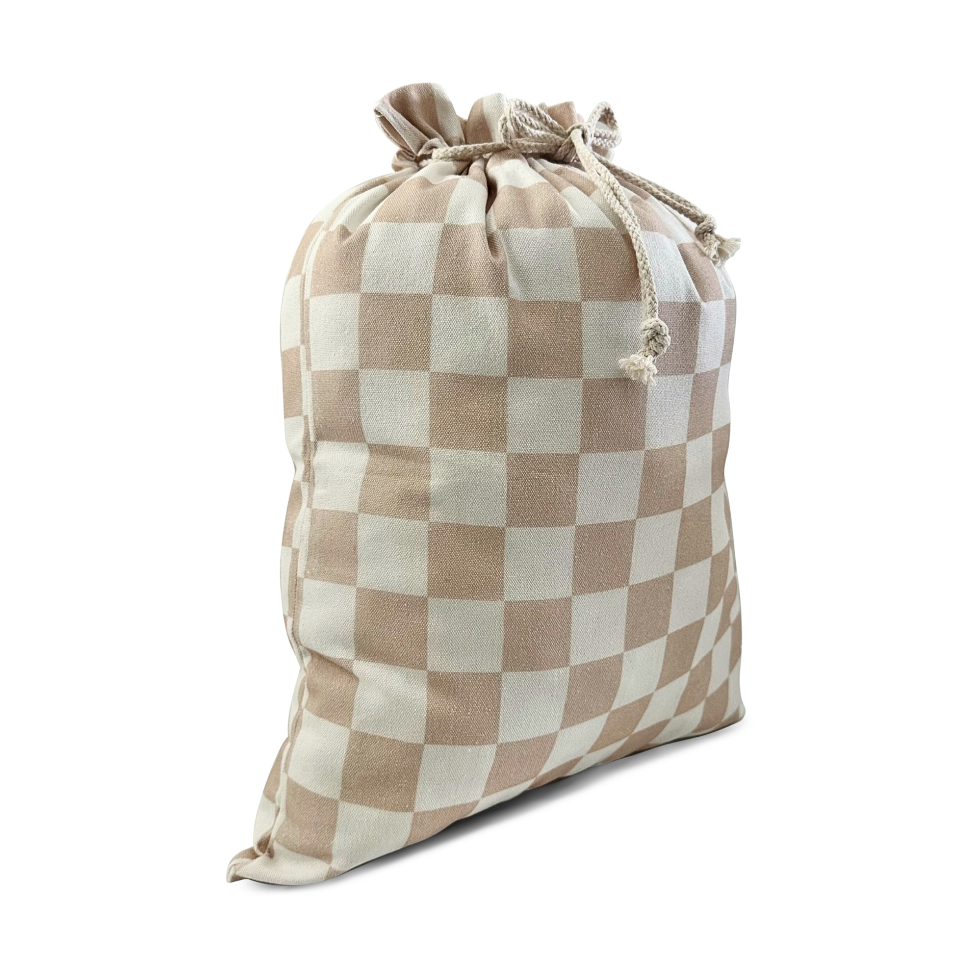 Gather & Knot Fabric Gift Bag - Taupe Checkers, L.
