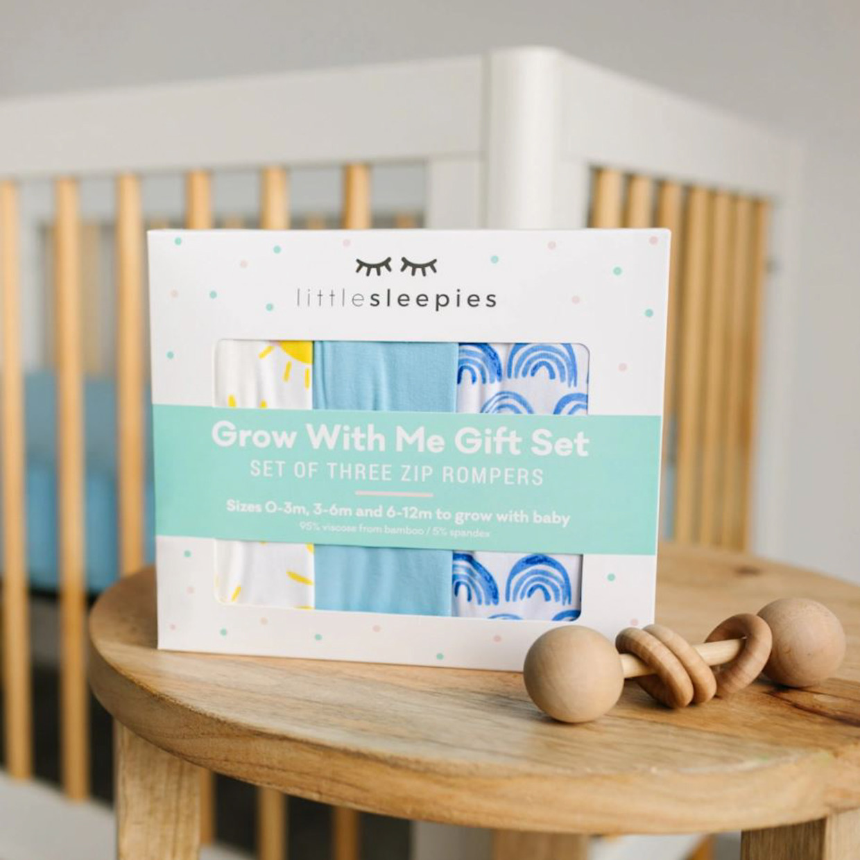 Little Sleepies Grow With Me Zippy Three Pack - Blue Rainbows, Newborn To 3-6 Months.