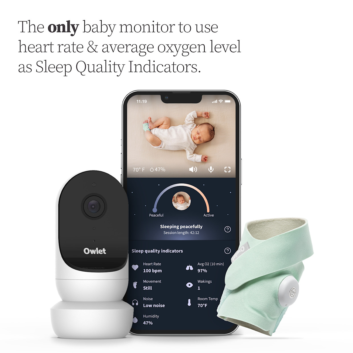 Owlet Dream Duo 2 Smart Baby Monitor - Mint.