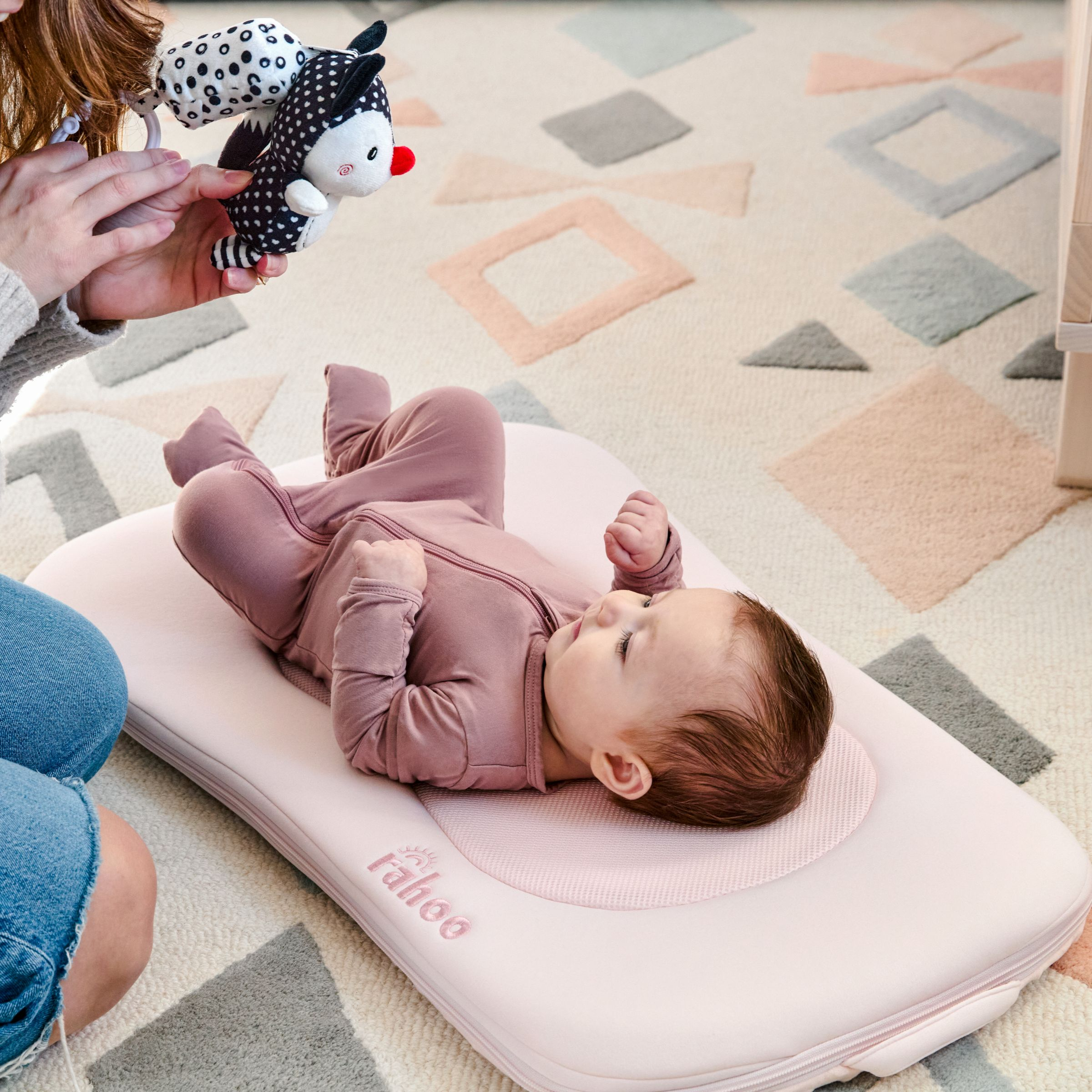 Rahoo Baby 3-in-1 Learn & Lounge Newborn Lounger - Petal Pink.