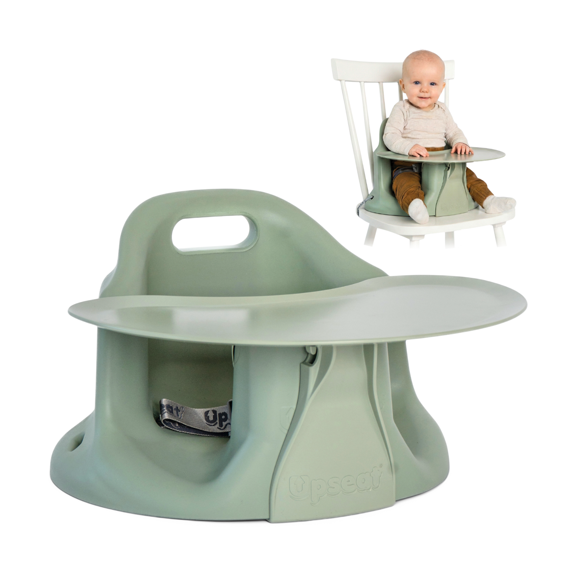 Upseat Baby Floor & Booster Seat with Tray - Sage.