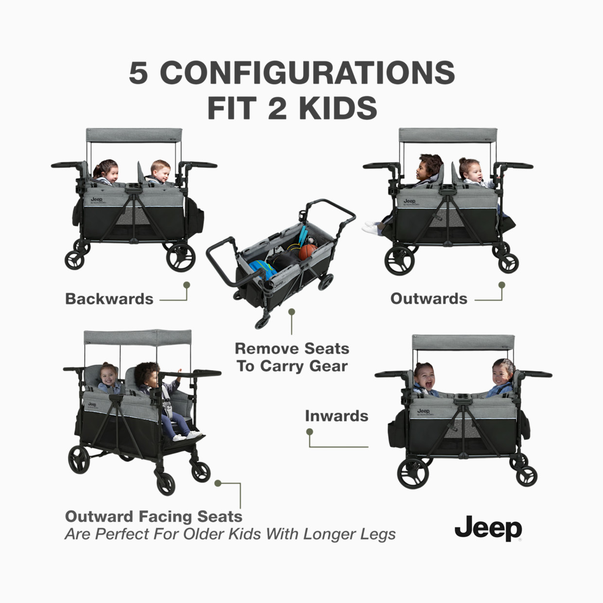 Delta Children Jeep Aries Stroller Wagon - Premium Wagon- Greenguard Gold Certified - Grey.
