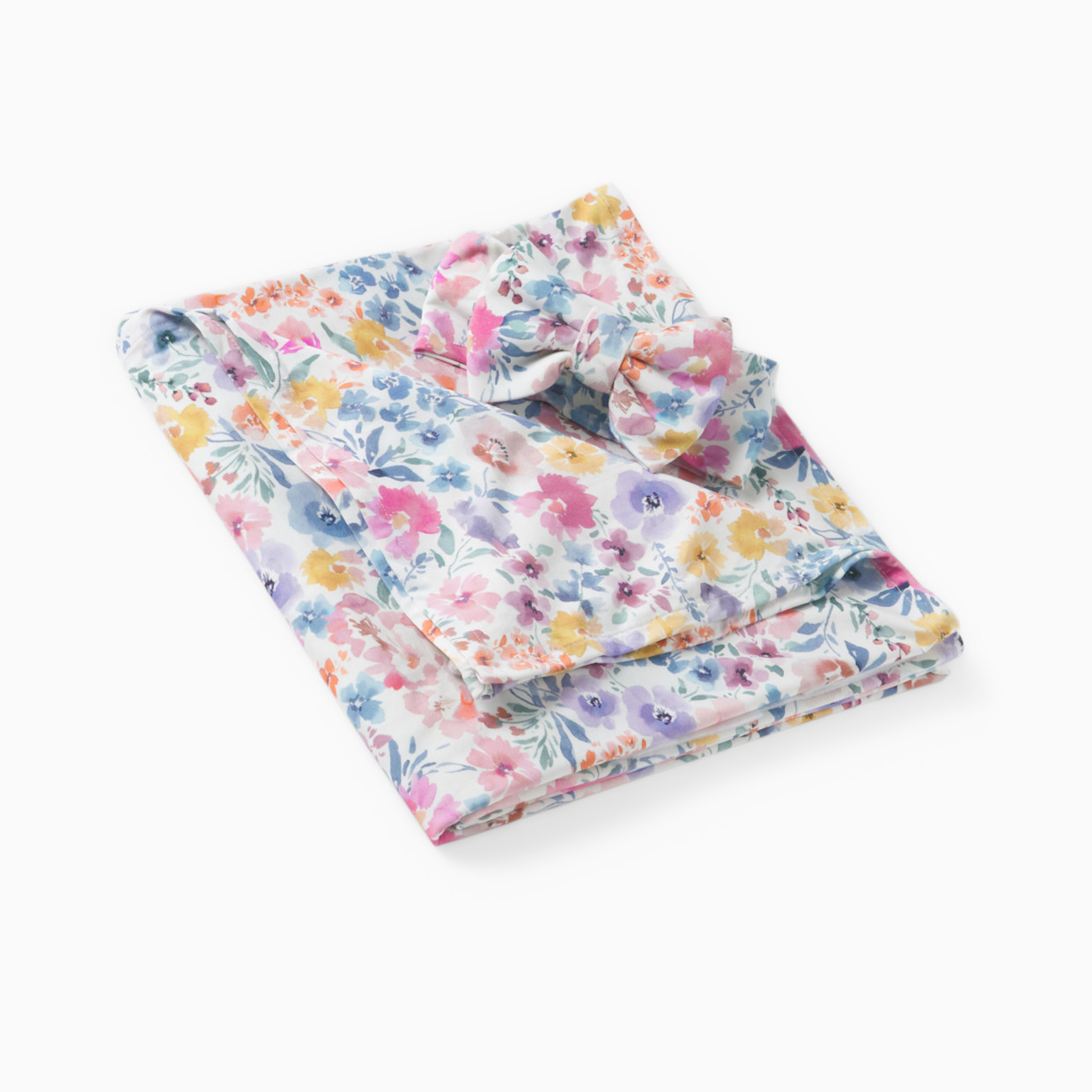 Little Sleepies Swaddle & Luxe Bow Headband Set - Tiny Blooms, One Size.