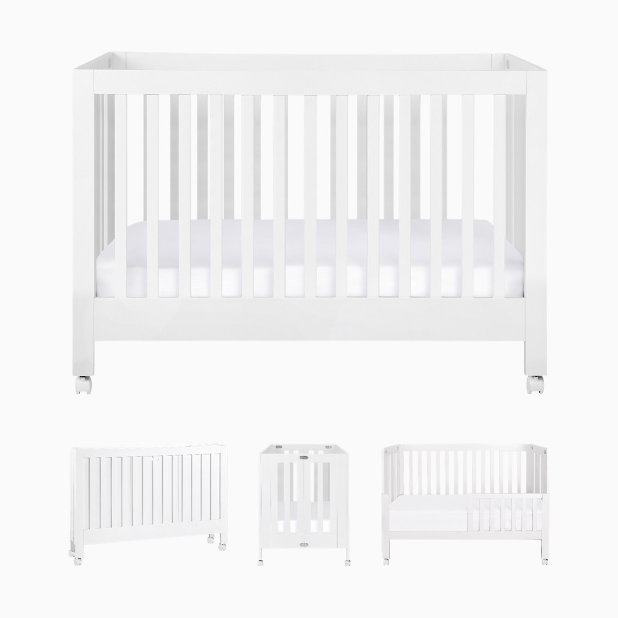 babyletto Maki Portable Folding Crib with Toddler Bed Conversion Kit - White.