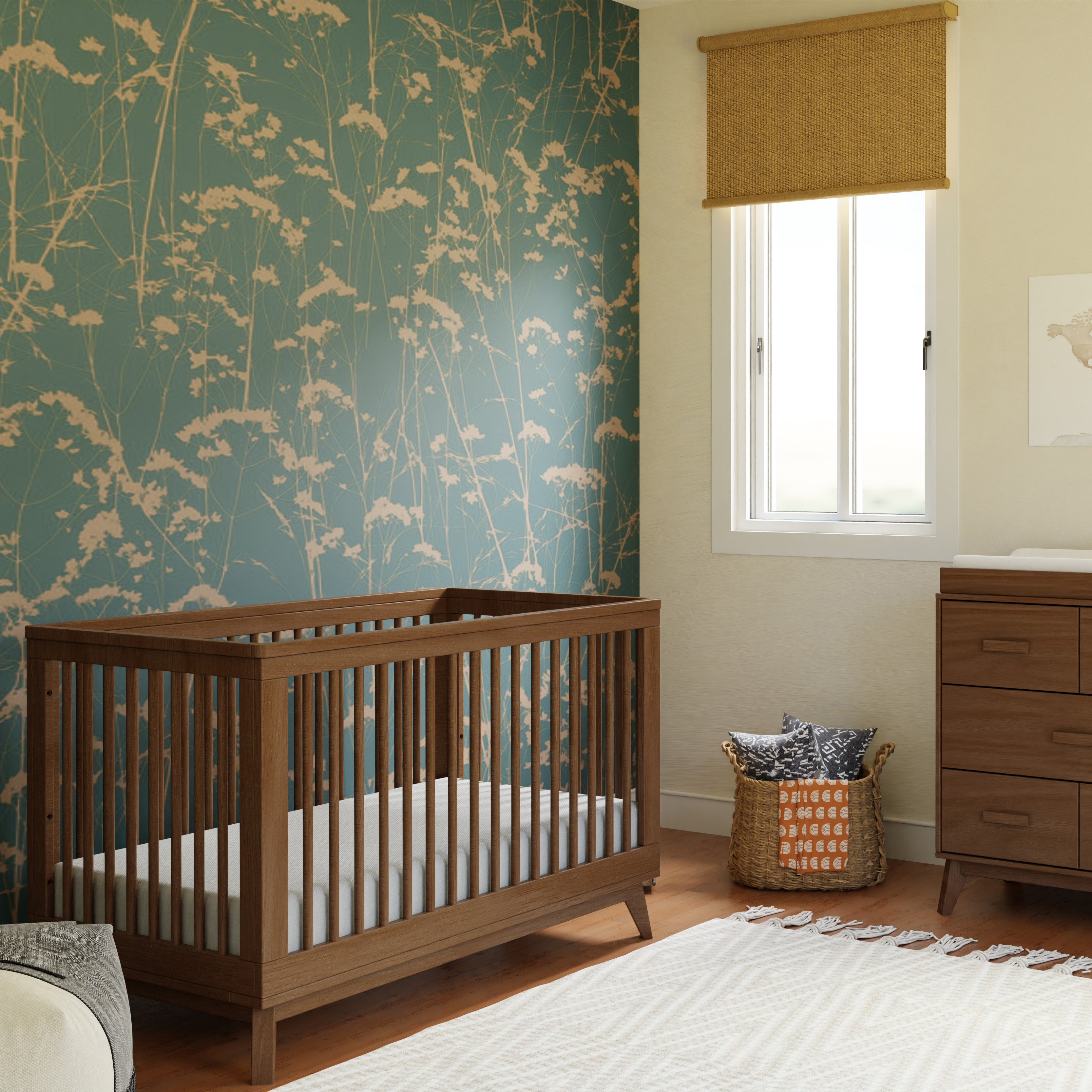 babyletto Scoot 3-in-1 Convertible Crib with Toddler Bed Conversion Kit - Natural Walnut.