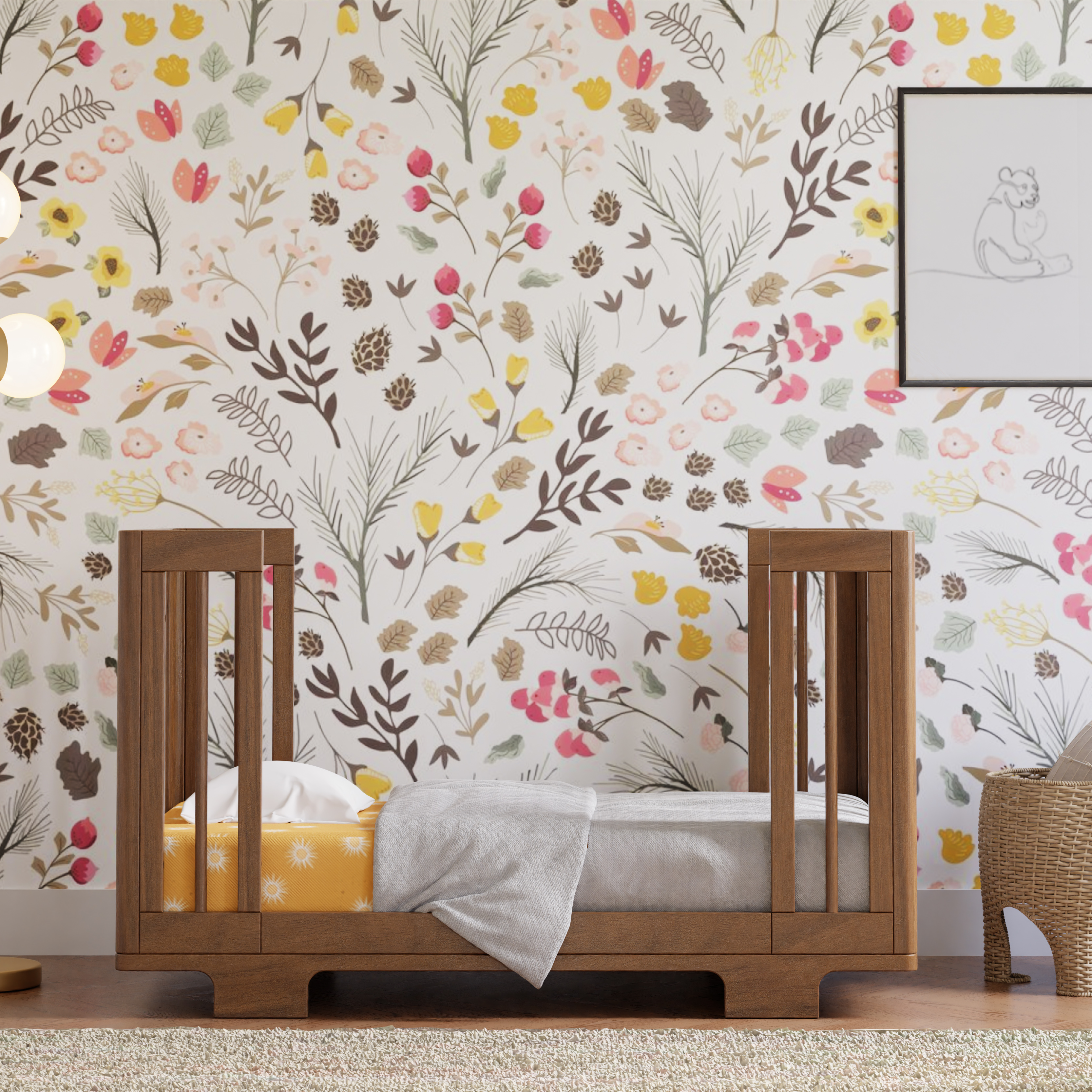 babyletto Yuzu 8-in-1 Convertible Crib with All-Stages Conversion Kits - Natural Walnut.