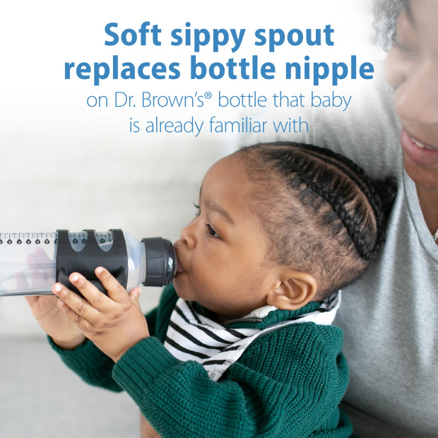Dr. Brown's Narrow Sippy Spout Bottle w/ Silicone Handles (2-Pack) - Black & White, 8 Oz, 2.