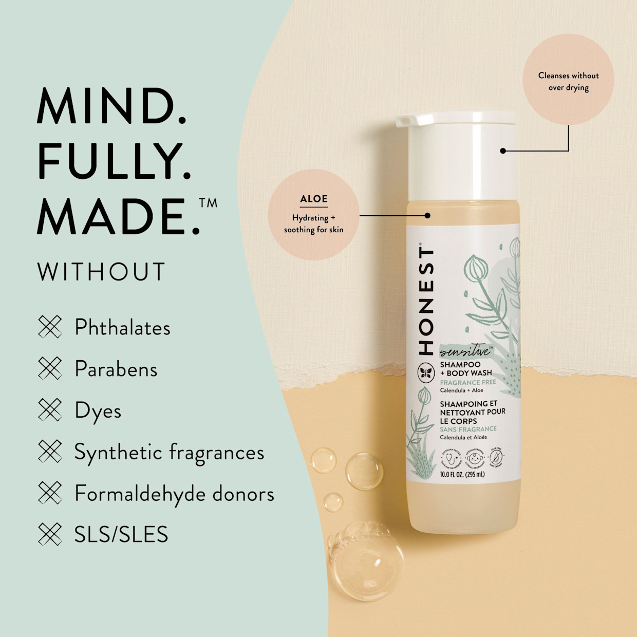 The Honest Company Shampoo & Body Wash - Sensitive (Fragrance Free), 10 Fl Oz.