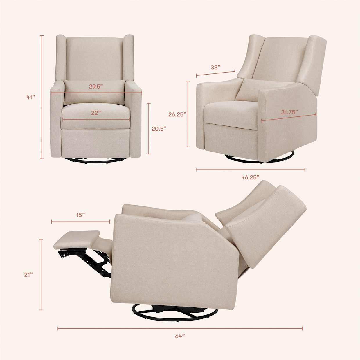 babyletto Kiwi Electronic Recliner and Swivel Glider - Performance Beach Eco Weave.