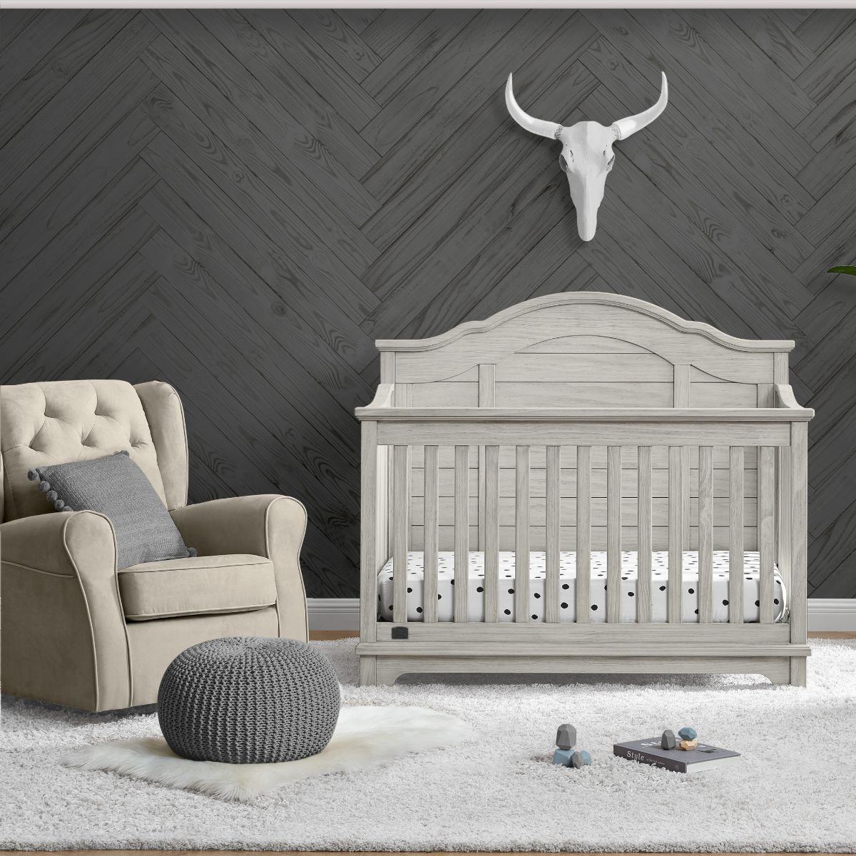 Simmons Kids Asher 6-in-1 Convertible Crib with Toddler Rail.