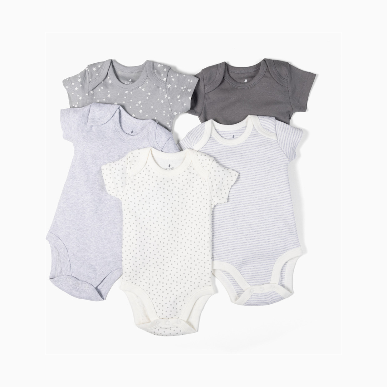 Small Story Short Sleeve Solid Organic Cotton Bodysuits (5 Pack) - Heather Gray, 3-6 M.