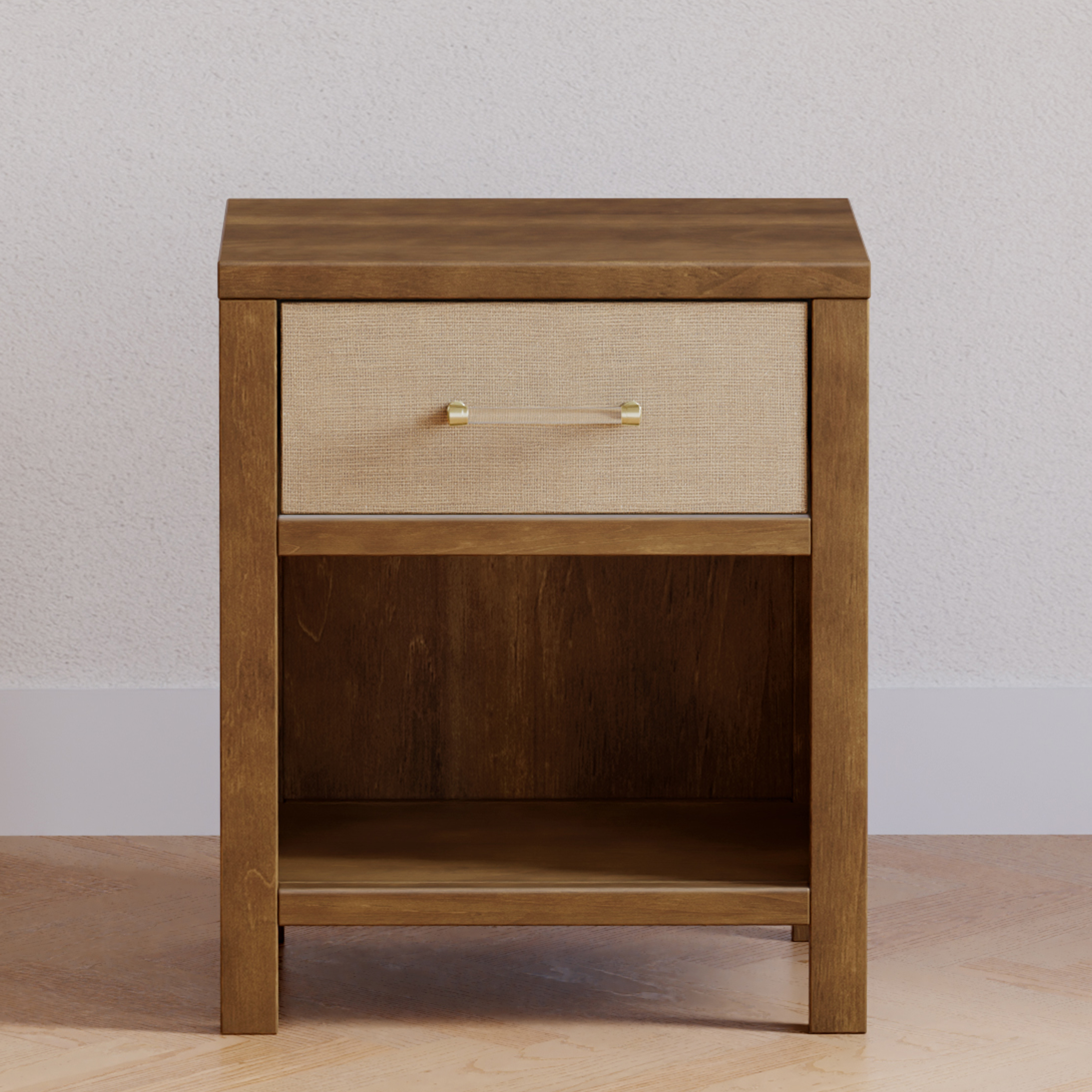 Namesake Eloise Assembled Nightstand - Natural Walnut & Performance Sand Eco-Weave.