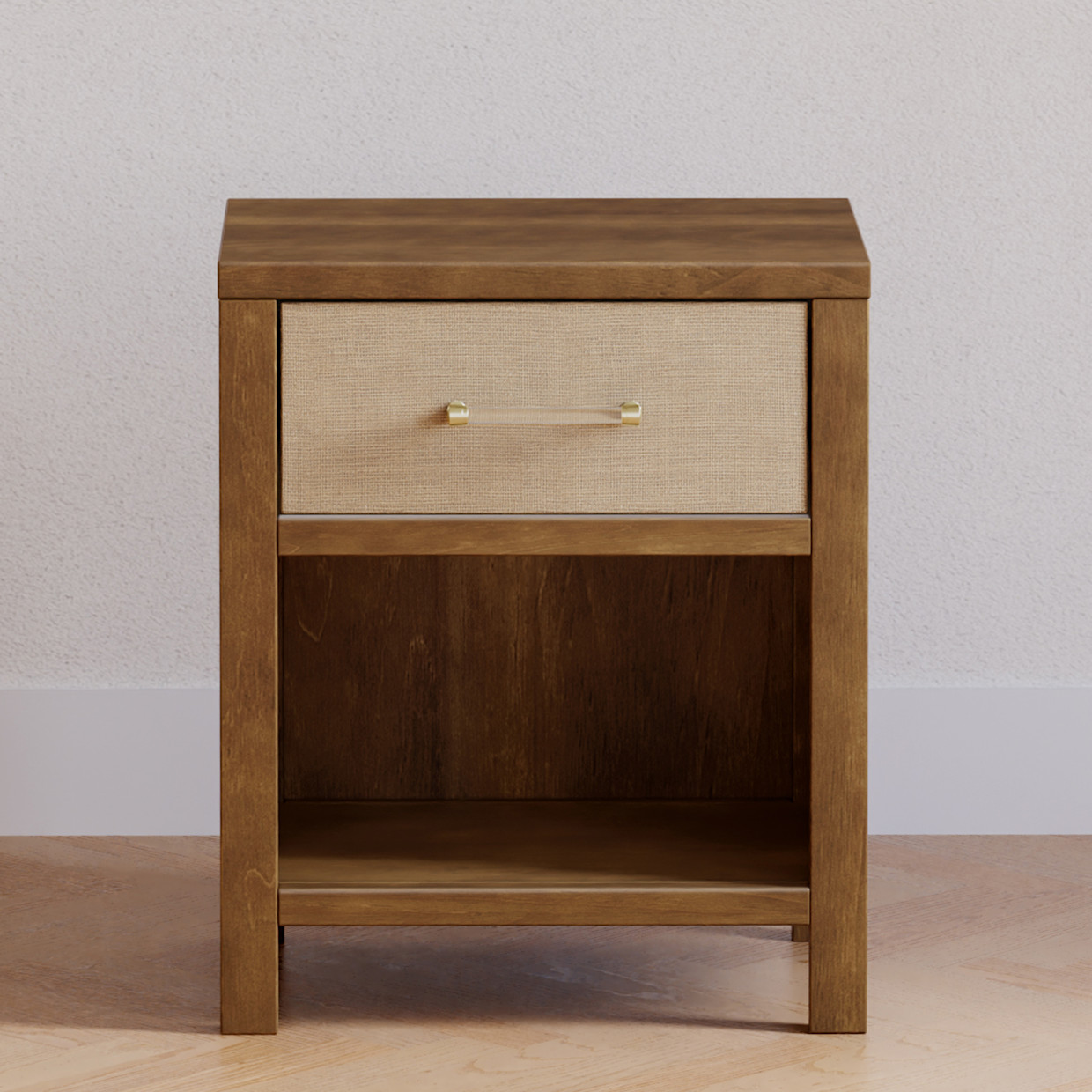 Namesake Eloise Assembled Nightstand - Natural Walnut & Performance Sand Eco-Weave.