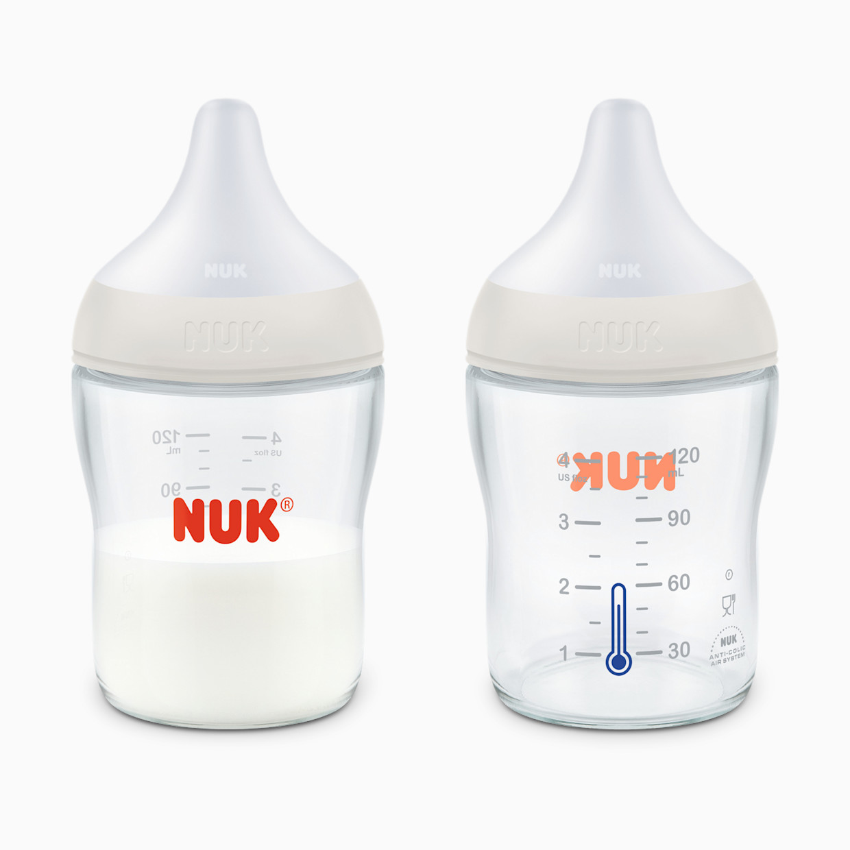 NUK Perfect Match Glass Bottle - Clear, 4 Oz, 2.