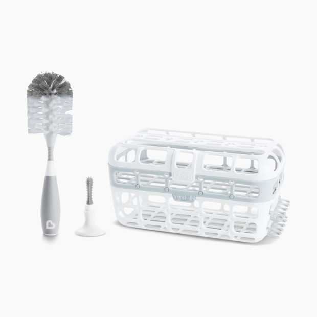Munchkin Baby Bottle & Small Parts Cleaning Set, Includes High Capacity Dishwasher Basket & Bristle Bottle Brush, Grey