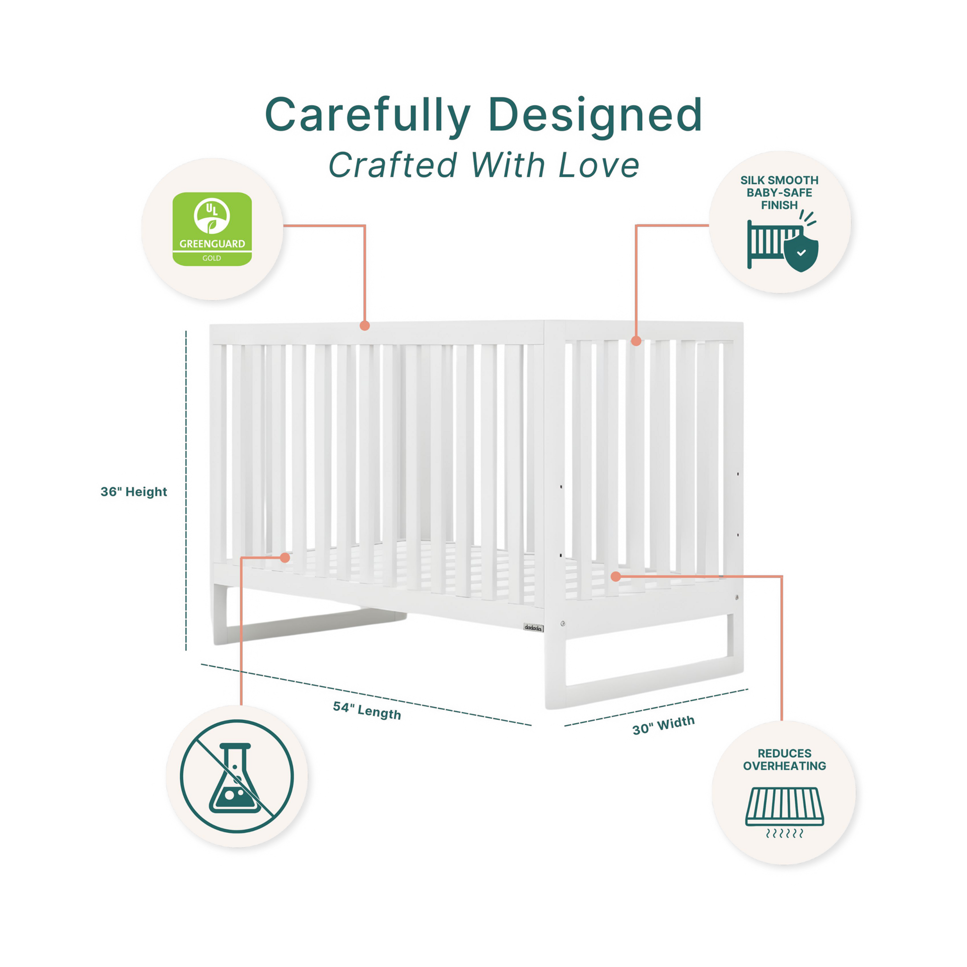 dadada Austin 3-in-1 Convertible Crib - White.
