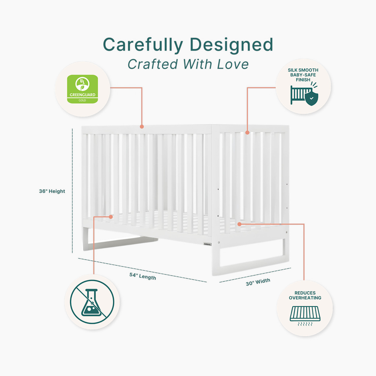 dadada Austin 3-in-1 Convertible Crib - White.
