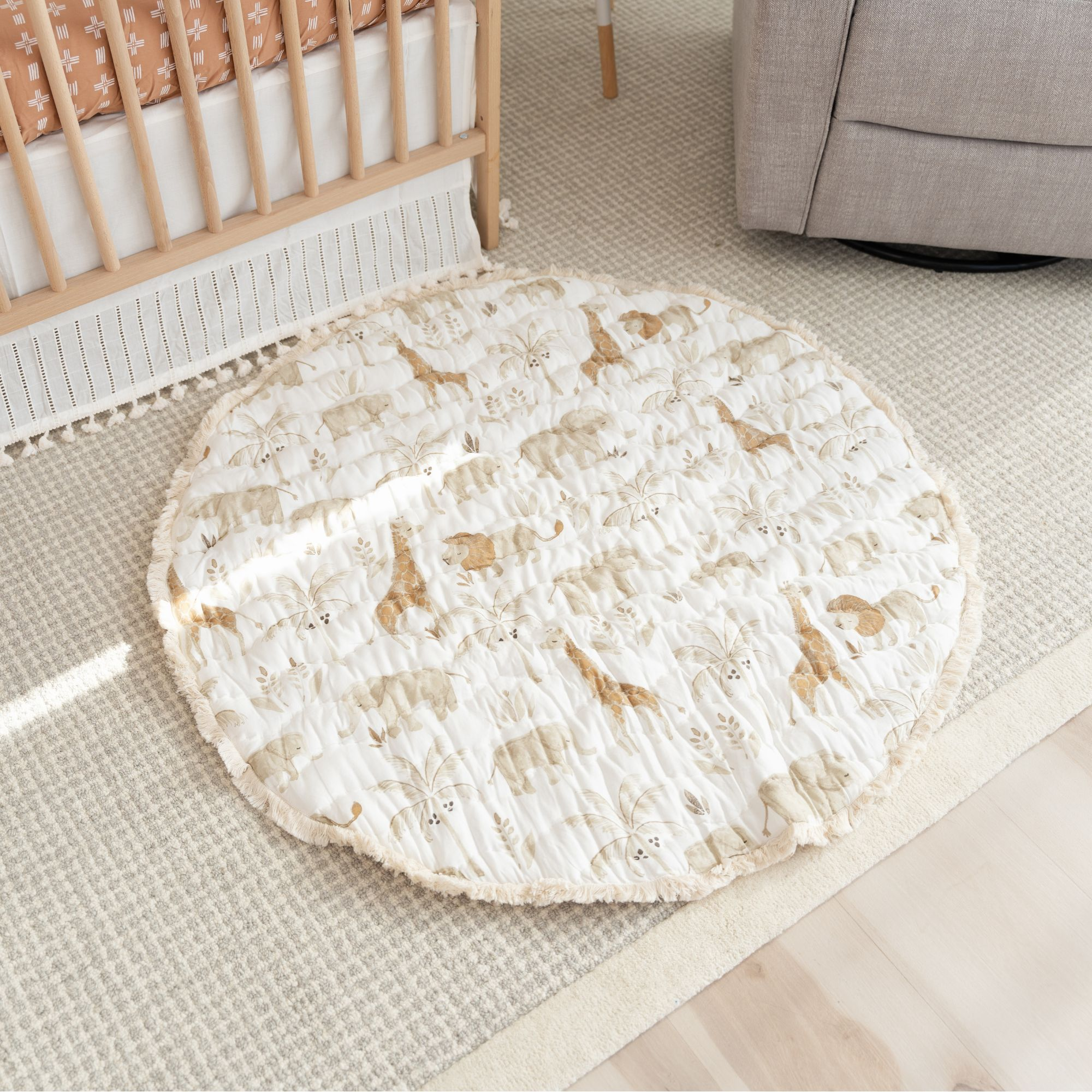 Crane Baby Cotton Quilted Playmat - Kendi Animals.