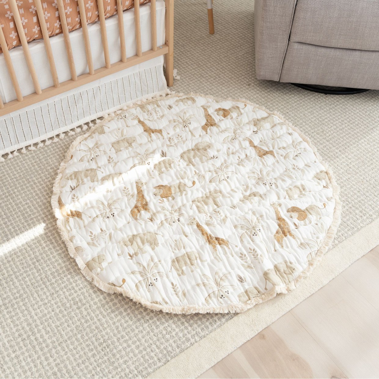 Crane Baby Cotton Quilted Playmat - Kendi Animals.