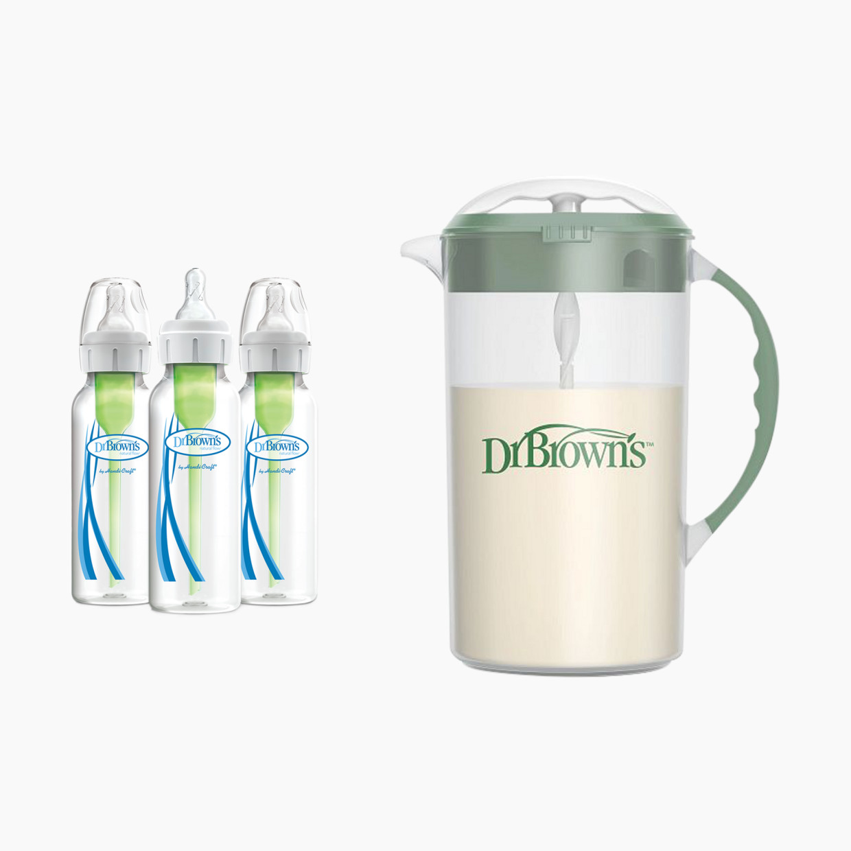 Dr. Brown's Formula Mixing Pitcher - Olive, Formula Mixing Pitcher And Anti-Colic Options+ Baby Bottles, 32 Oz.