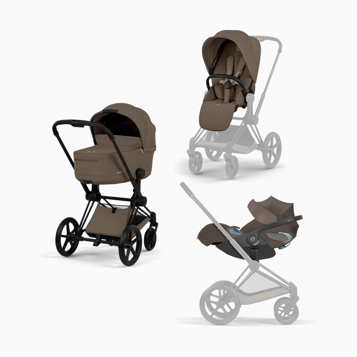 Cybex PRIAM + CLOUD T + PRIAM Fold Lux Travel System - Coconut Brown.