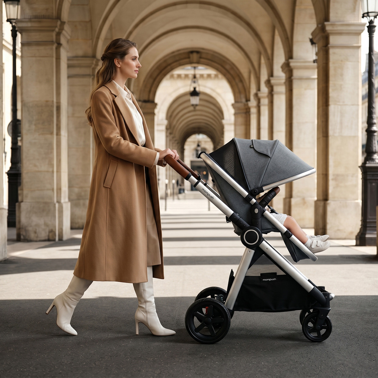 Mompush Ultimate 2 Seat Stroller - Gray.