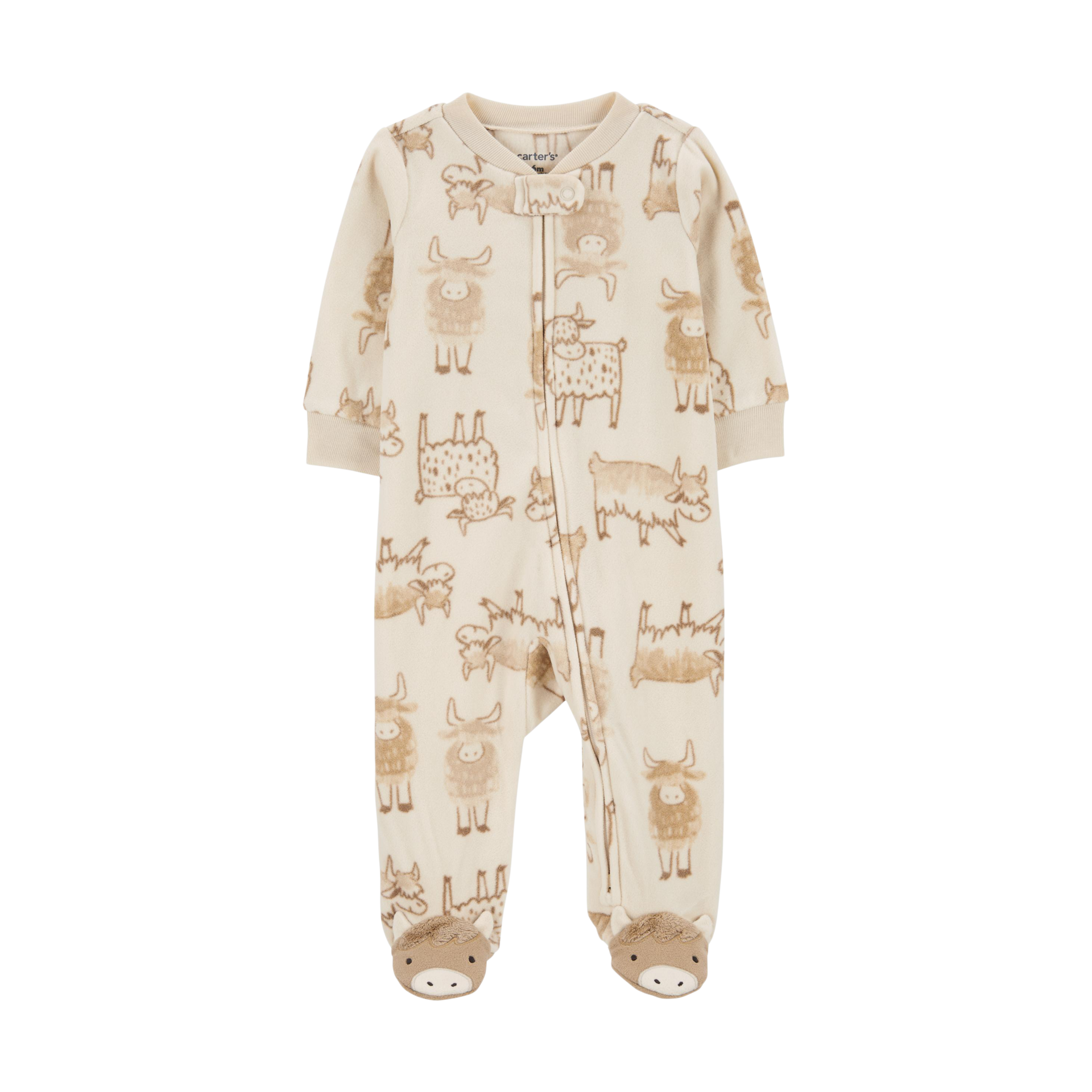 Carter's 2-Way Zip Fleece Sleep & Play Pajamas - Khaki, 3 M.