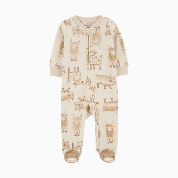 Carter's 2-Way Zip Fleece Sleep & Play Pajamas - Khaki, 3 M.