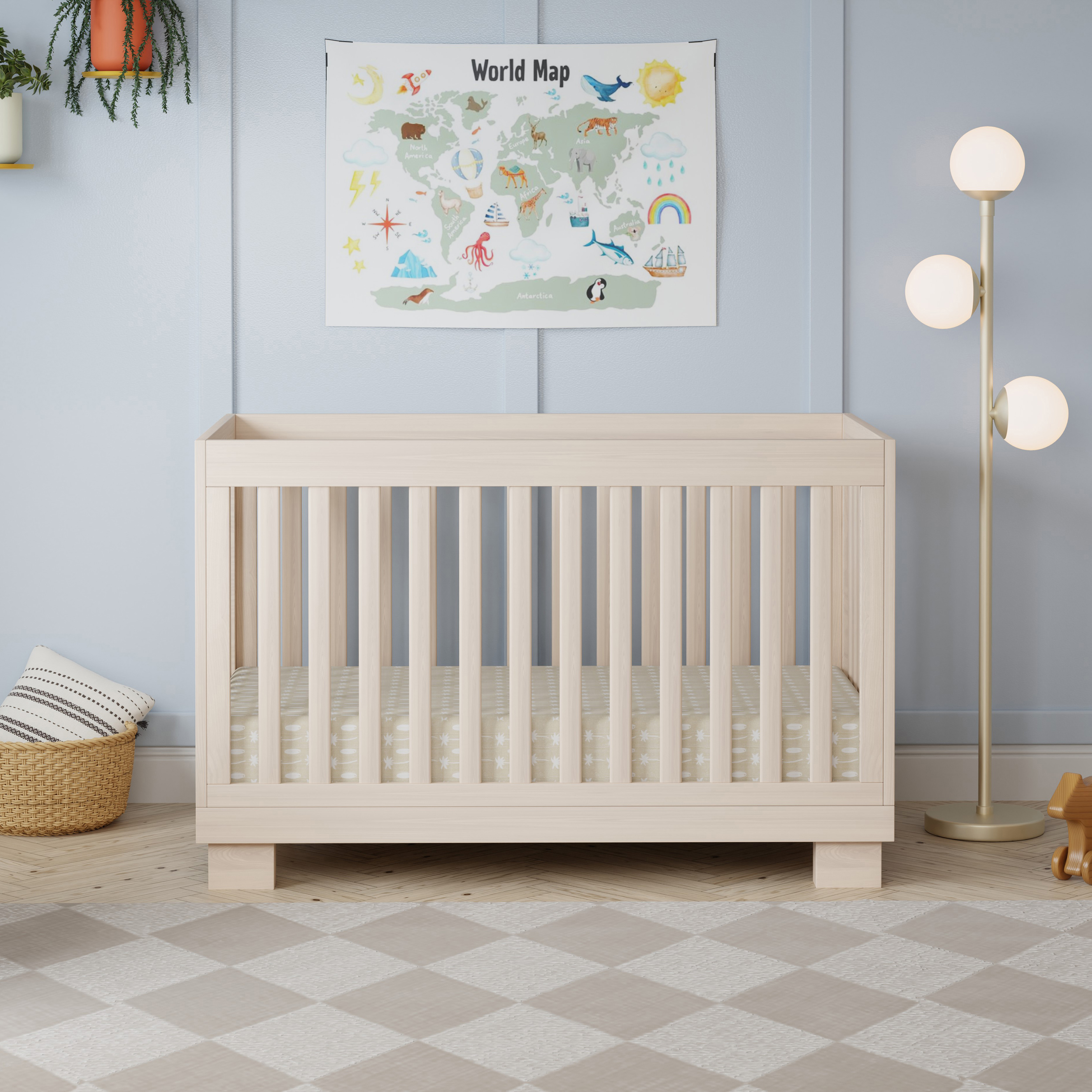 babyletto Modo 3-in-1 Convertible Crib with Toddler Bed Conversion Kit - Washed Natural.